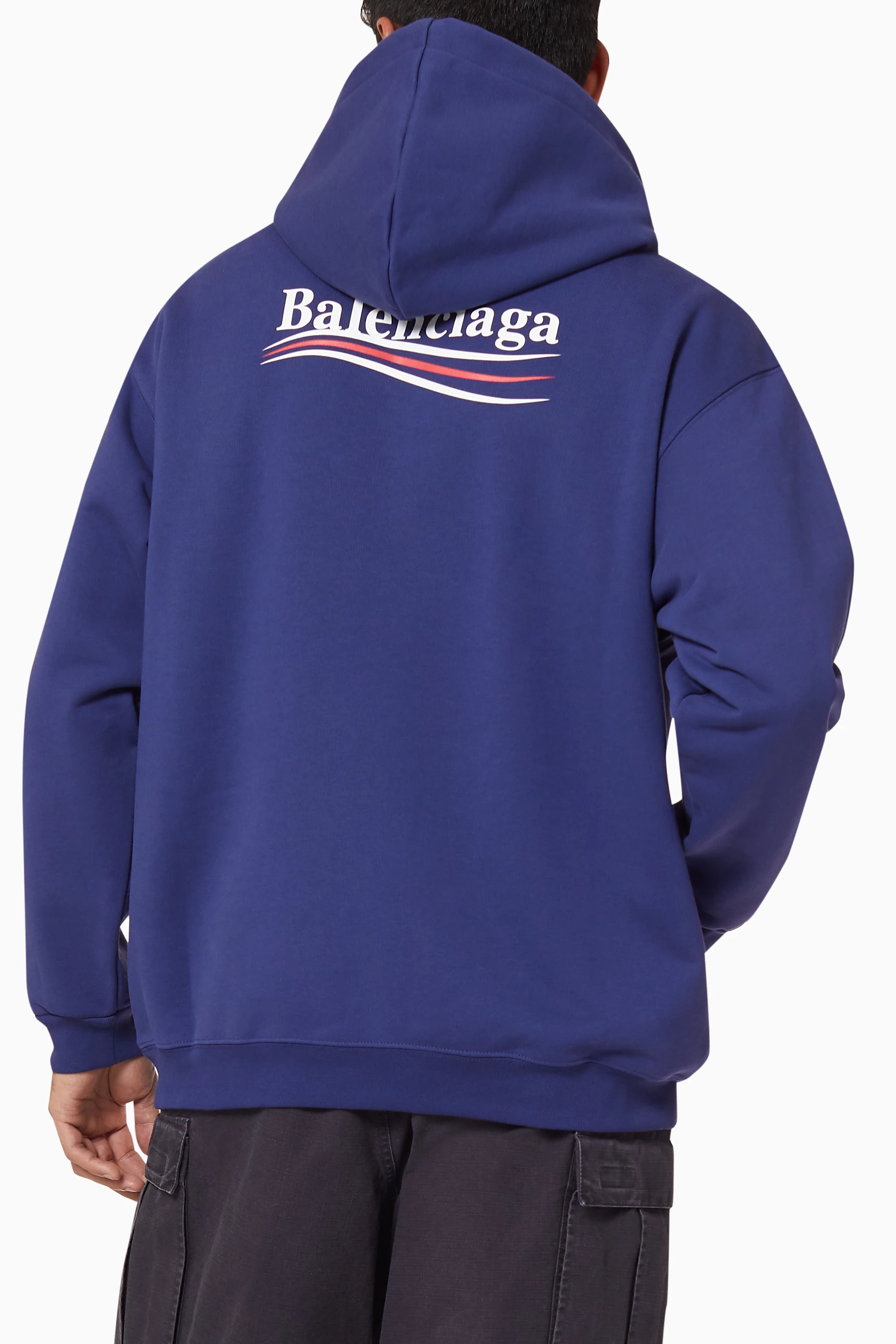 Buy Balenciaga Blue Political Campaign Medium Fit Hoodie in Curly Fleece For Men Online Ounass Bahrain