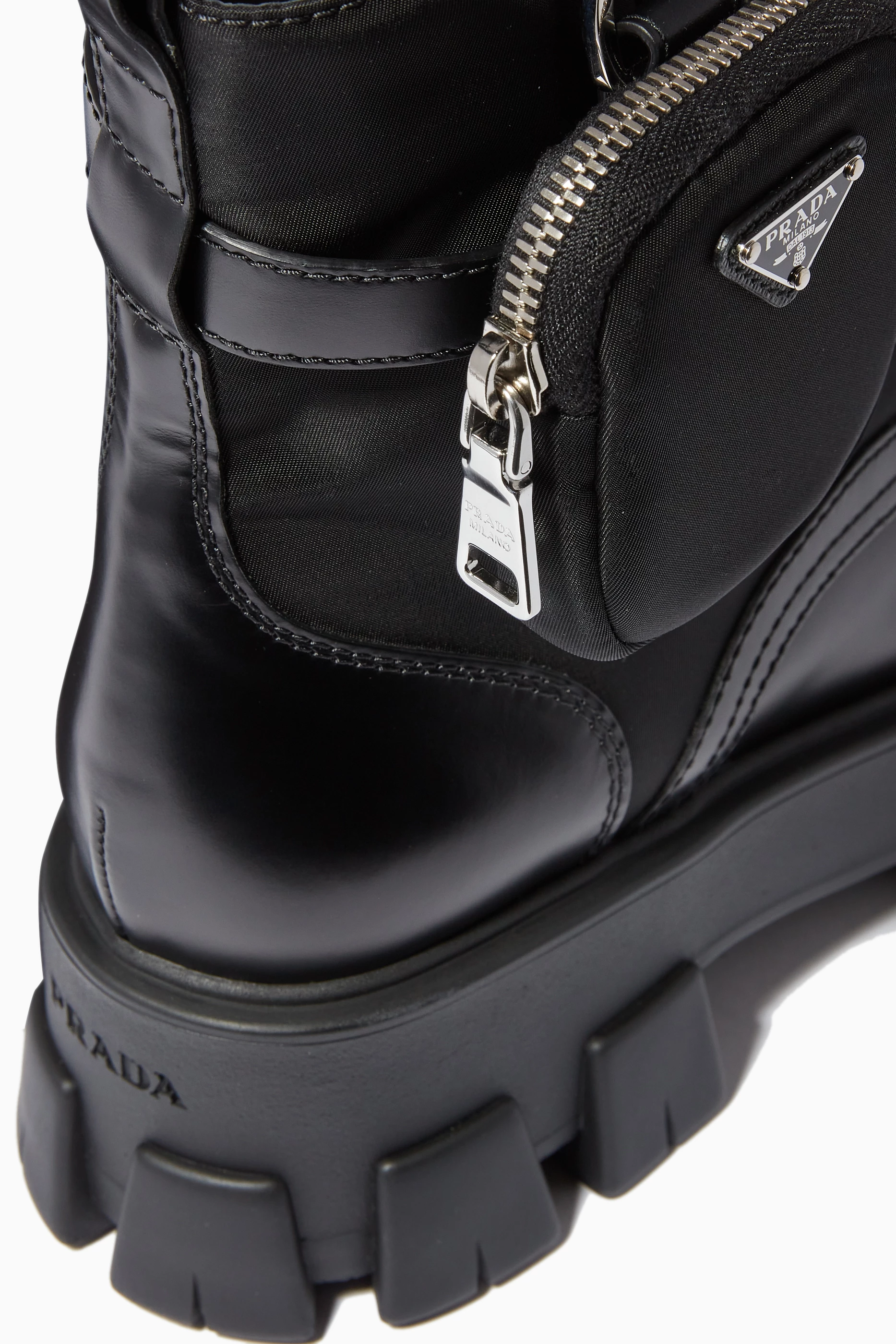 Buy Prada Black Combat Boots in Brushed Rois Leather Nylon For Women Online Ounass Bahrain