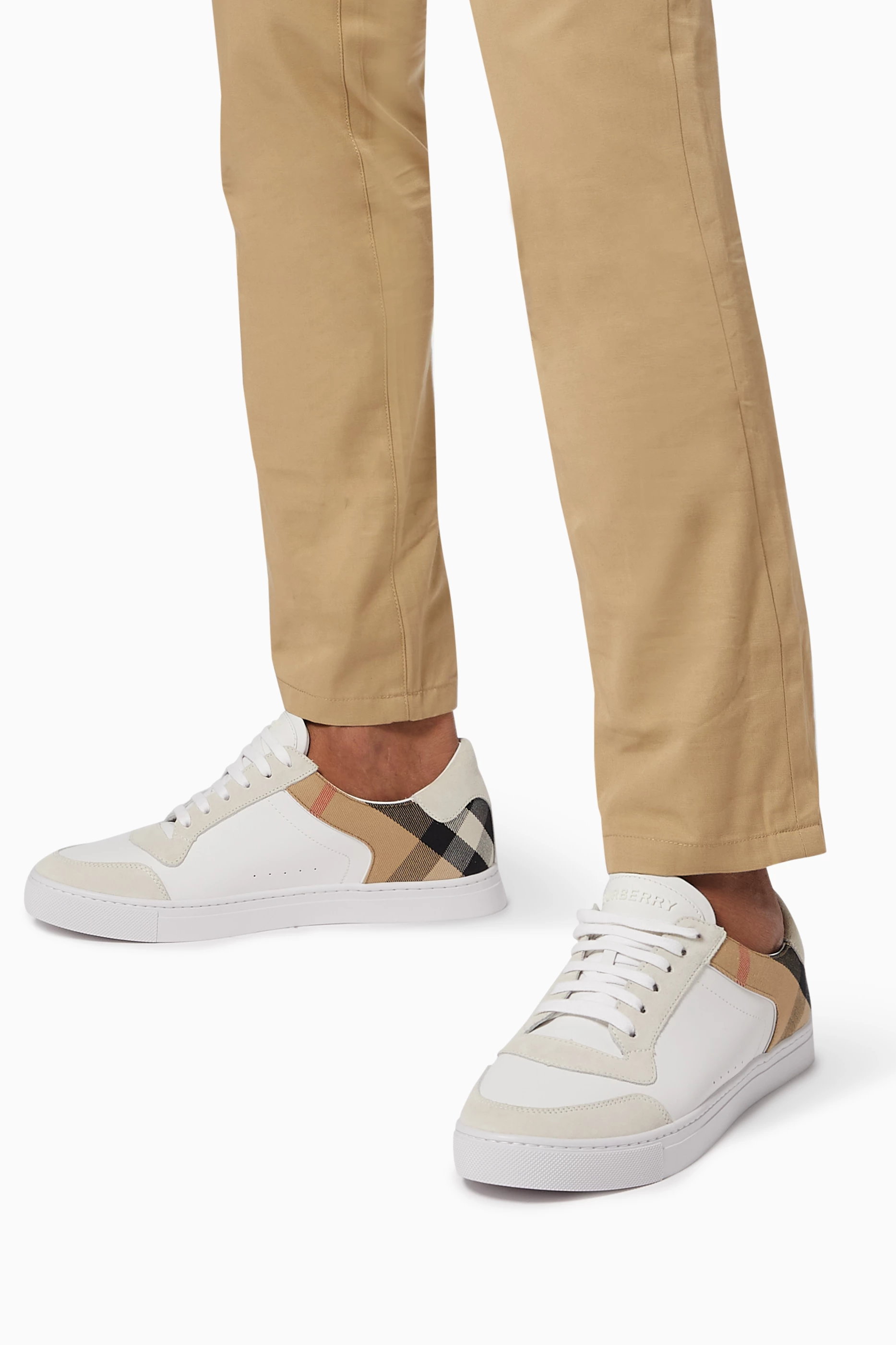 House check and leather sneakers outlet