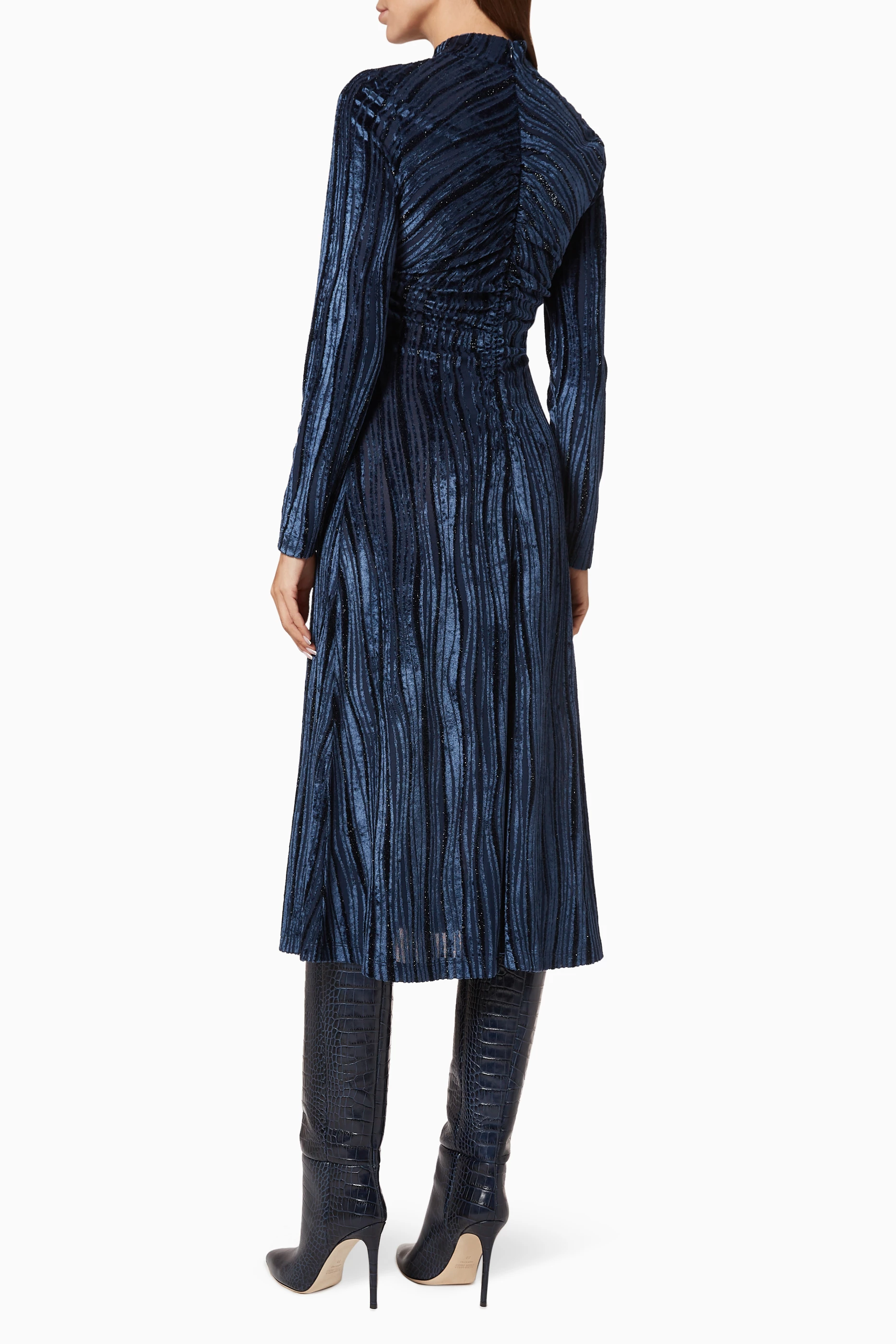 Buy Stine Goya Blue Asher Velvet Devore Dress For Women Online Ounass Bahrain