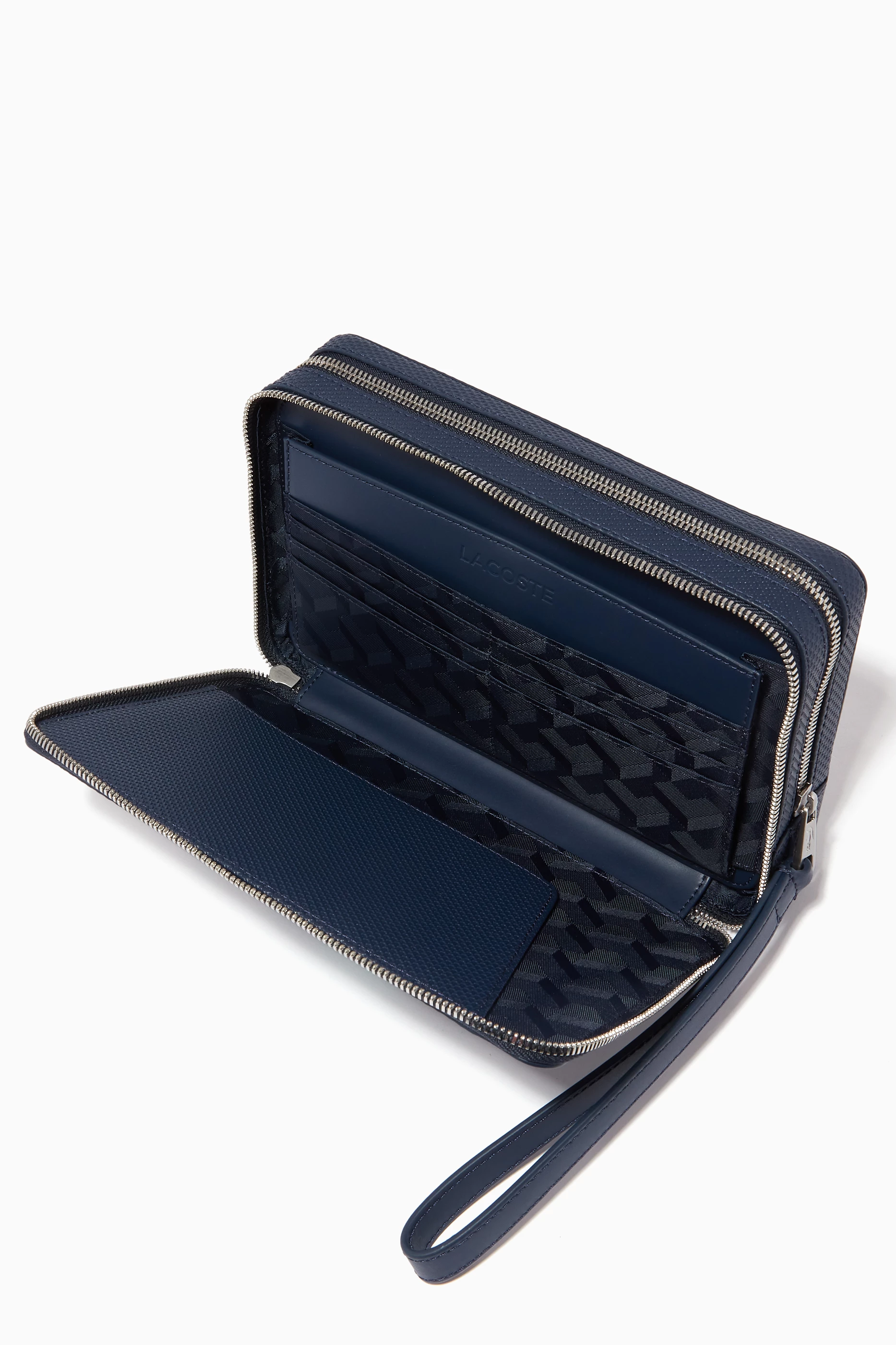 Buy Lacoste Blue Chantaco Zip Pouch in Matte Pique Leather For Men Online Ounass Bahrain