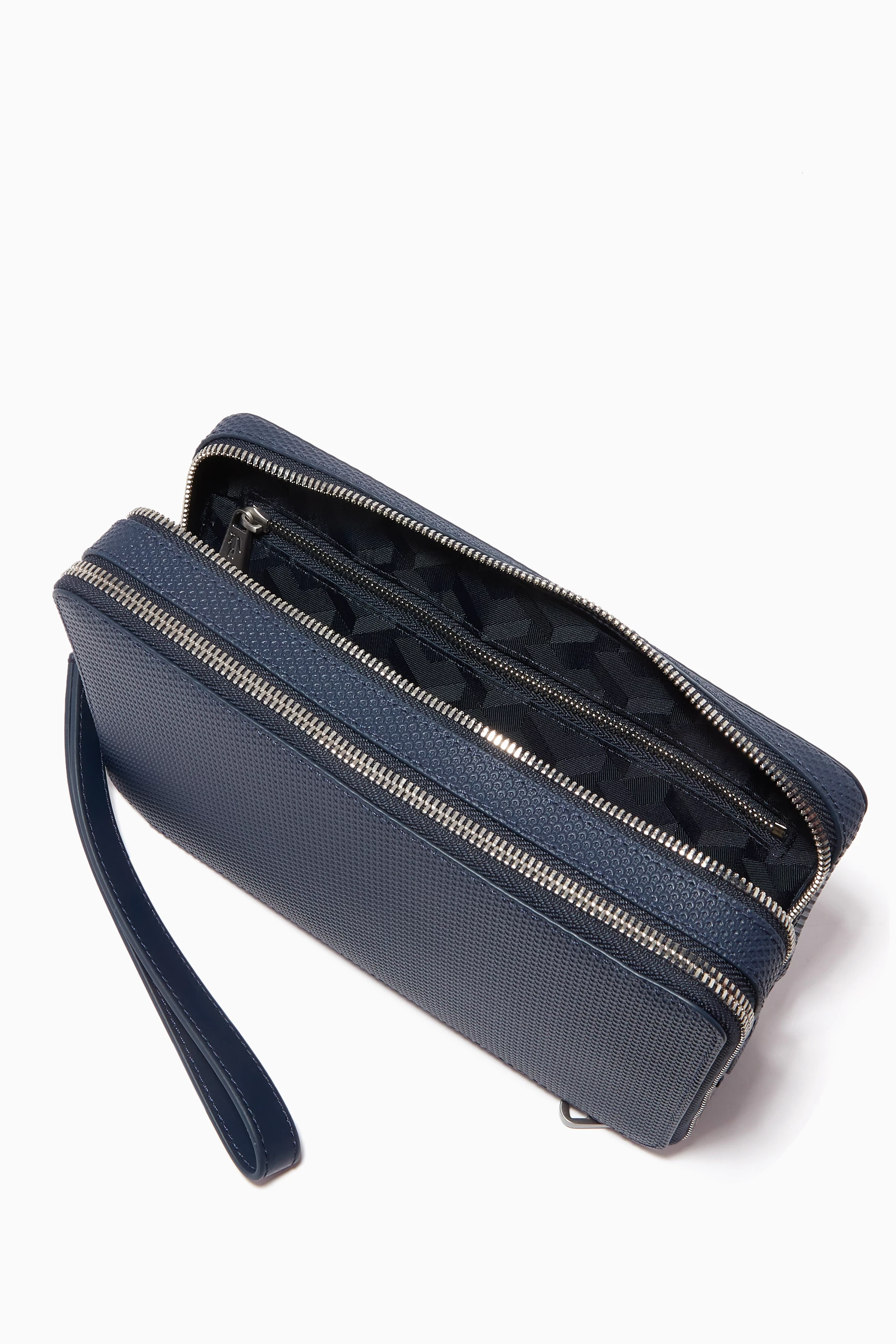 Buy Lacoste Blue Chantaco Zip Pouch in Matte Pique Leather For Men Online Ounass Bahrain