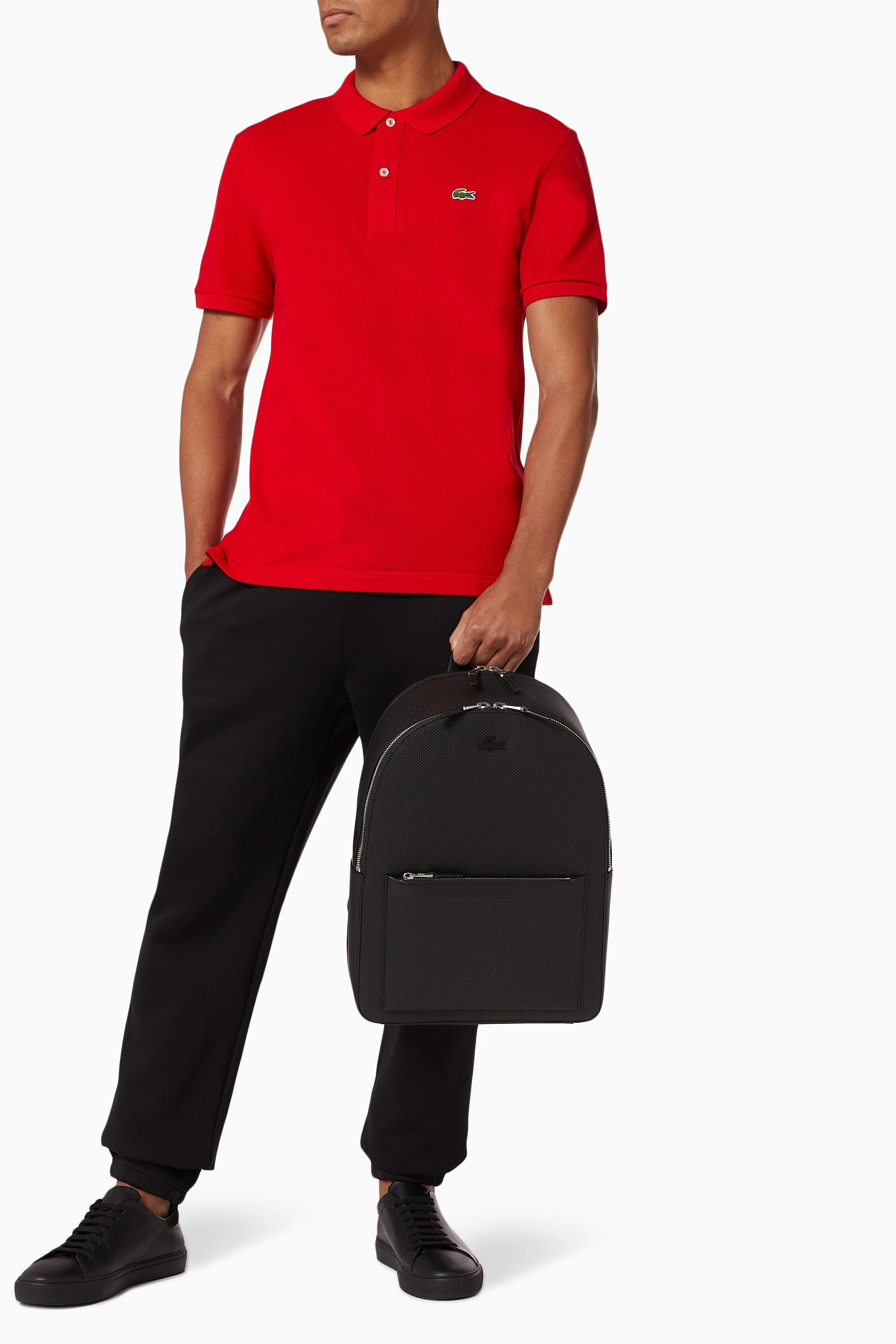 Buy Lacoste Black Chantaco Backpack in Matte Pique Leather For Men Online Ounass Bahrain