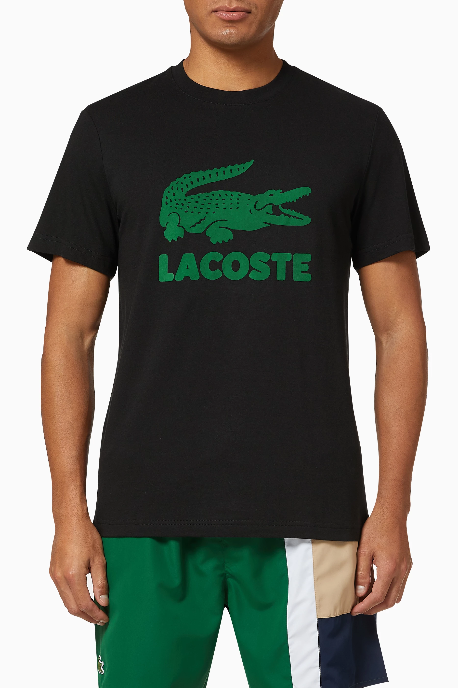 Buy Lacoste Black Logo Crocodile Cotton T shirt For Men Online Ounass Bahrain