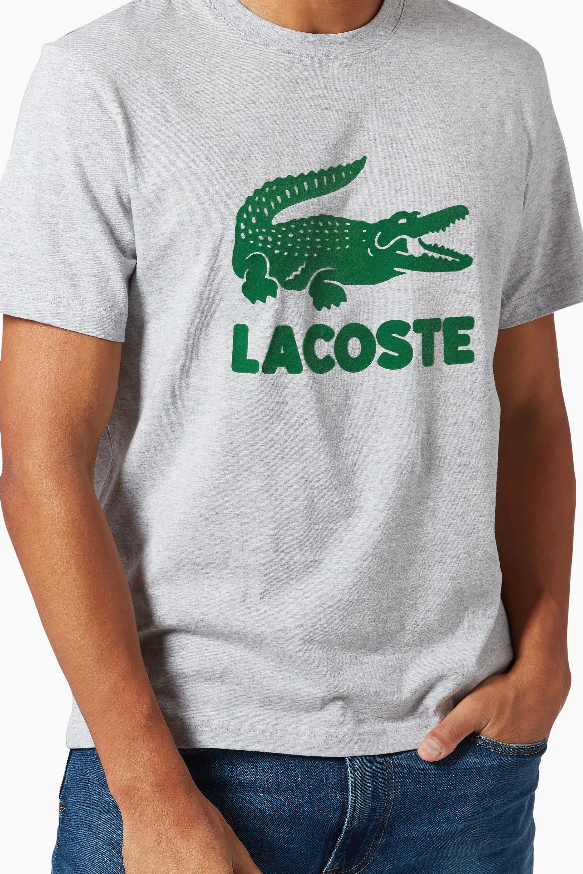 Buy Lacoste Grey Logo Crocodile Cotton T Shirt For Men Online Ounass Bahrain