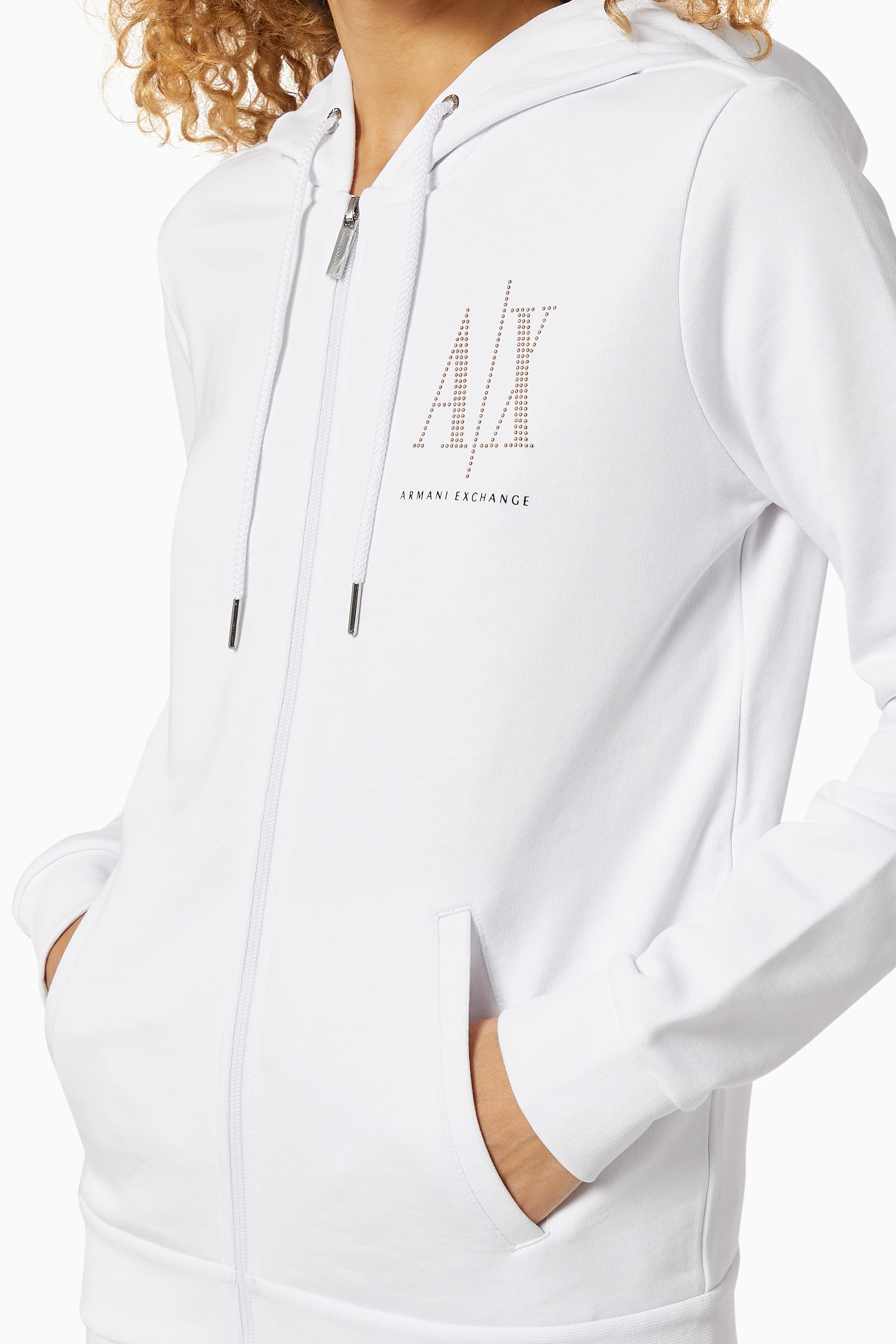Buy Armani Exchange White Icon Logo Cotton Zip Hoodie For Women Online Ounass Bahrain