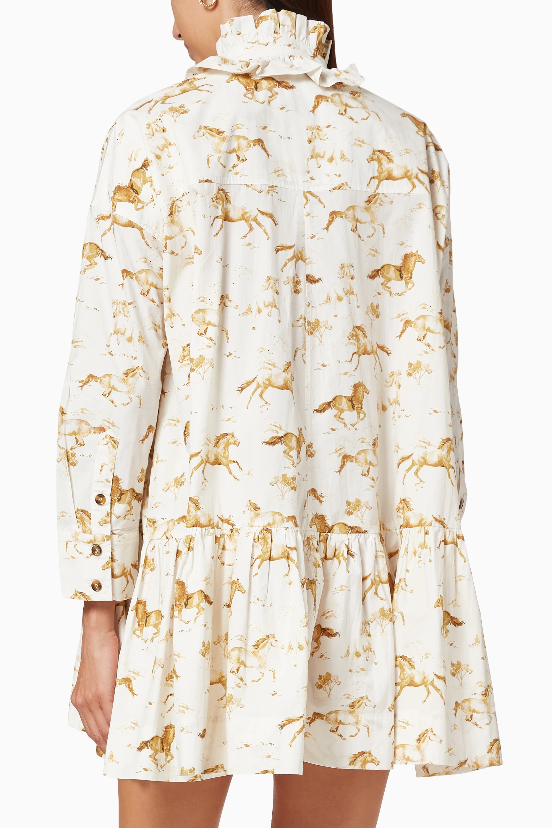 Buy Ganni Neutral Horse Print Cotton Poplin Dress For Women Online Ounass Bahrain