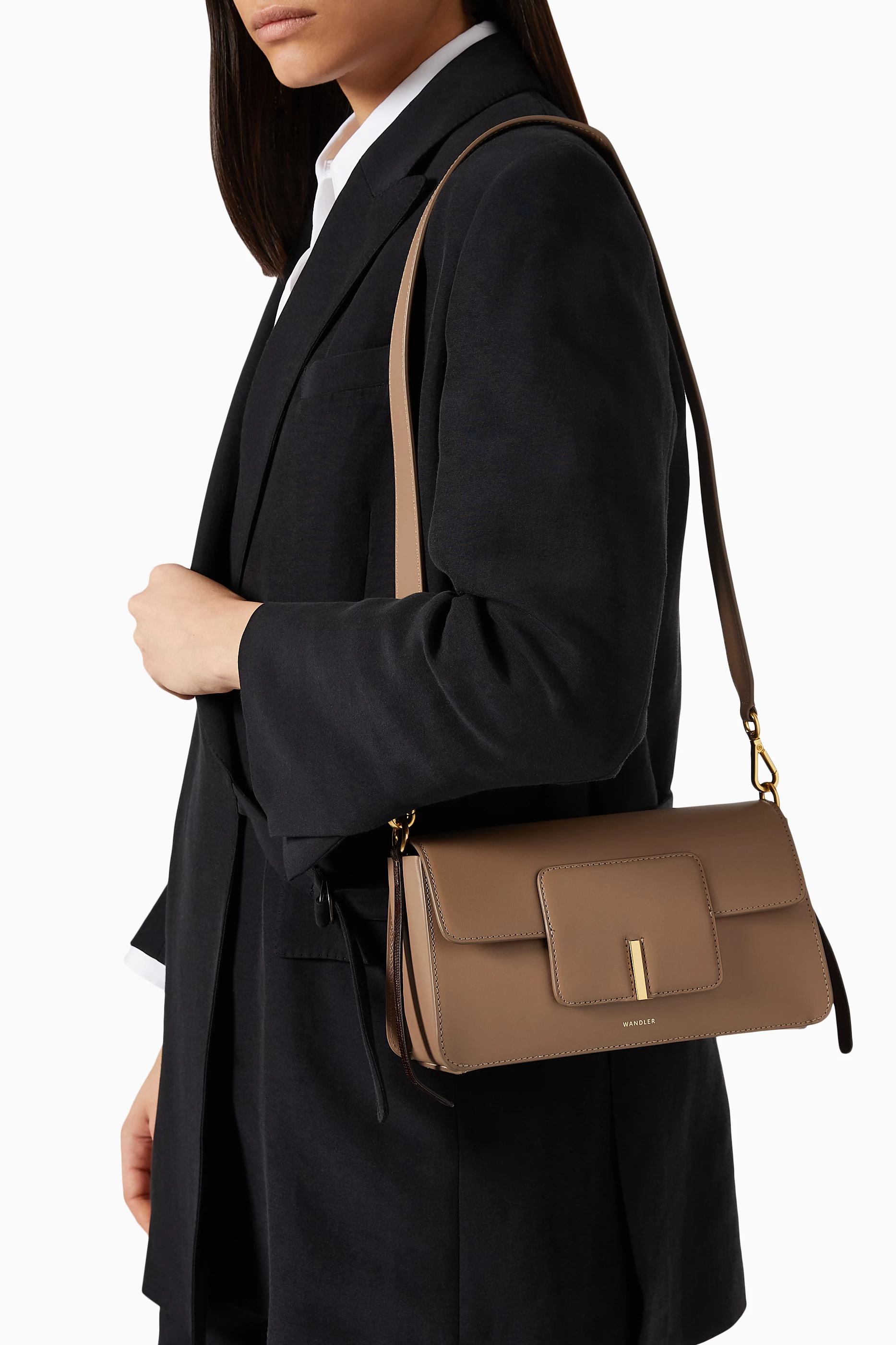 Buy Wandler Grey Georgia Shoulder Bag in Leather For Women Online Ounass Bahrain