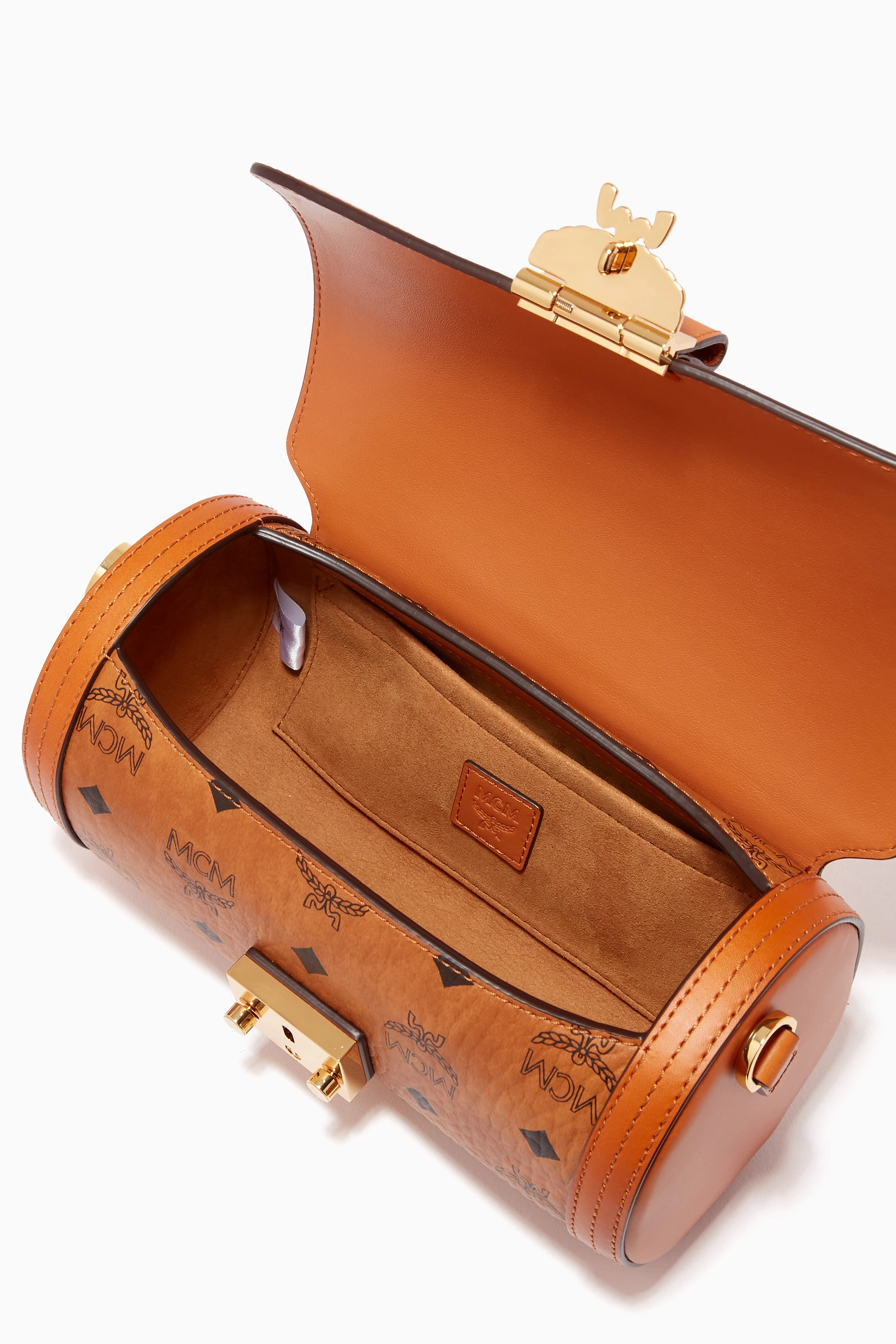 Buy MCM Brown Small Tracy Cylinder Crossbody Bag in Visetos For Women Online Ounass Bahrain