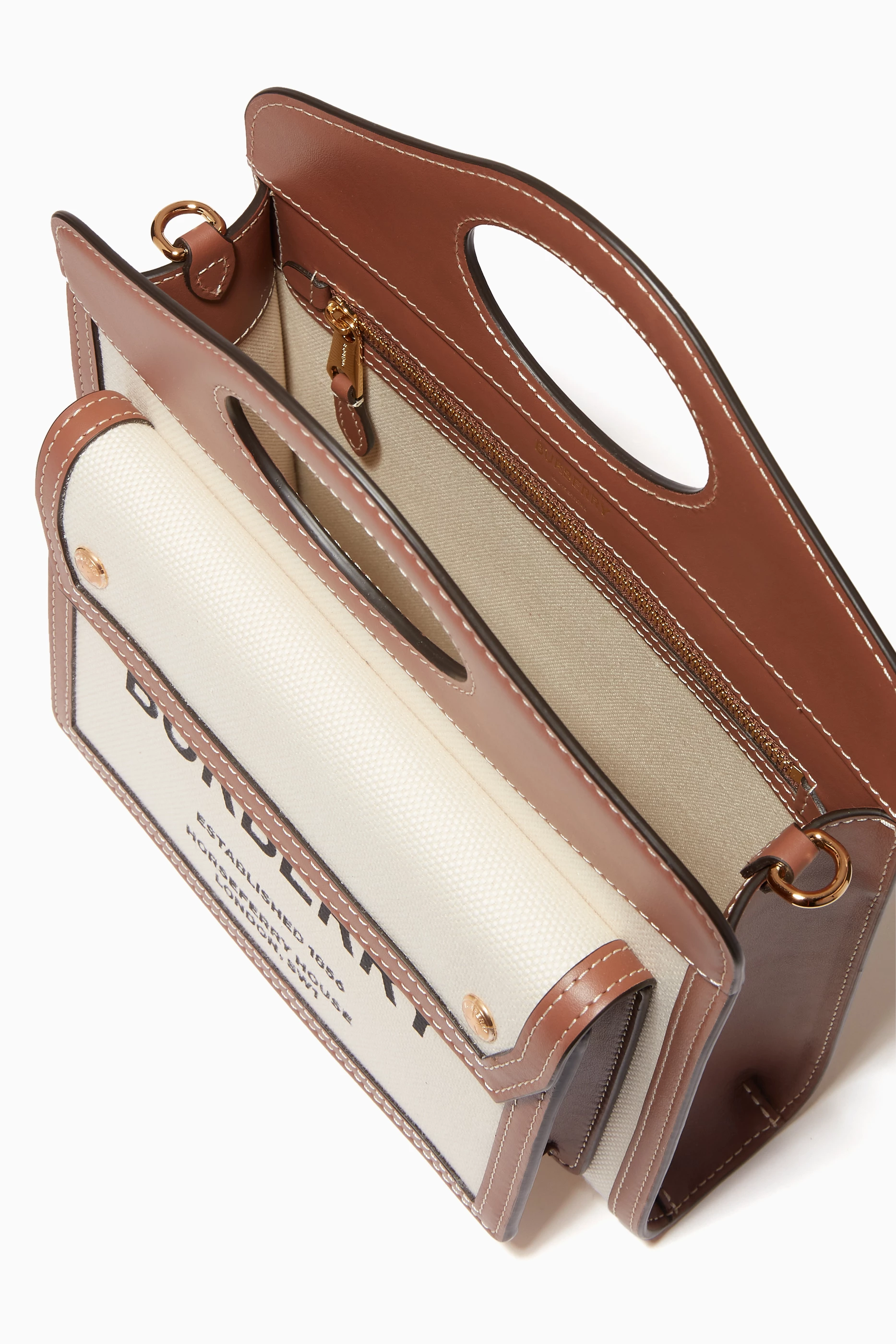 トートバッグ Burberry Mini Pocket - Burberry - Canvas - Brown Mini Pocket Bag in Natural/malt brown - Women, Canvas