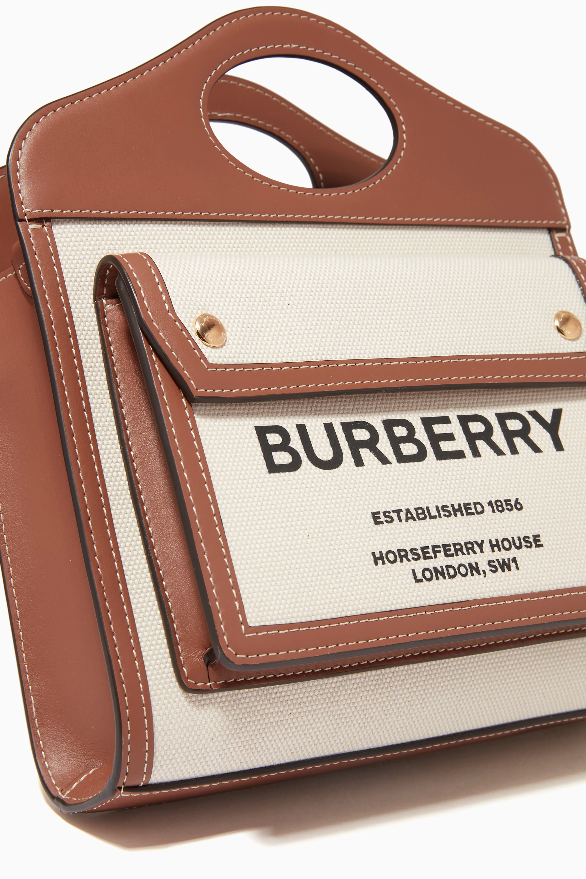 トートバッグ Burberry Mini Pocket - Burberry - Canvas - Brown Buy Burberry Brown Mini Pocket Bag in Canvas & Leather For