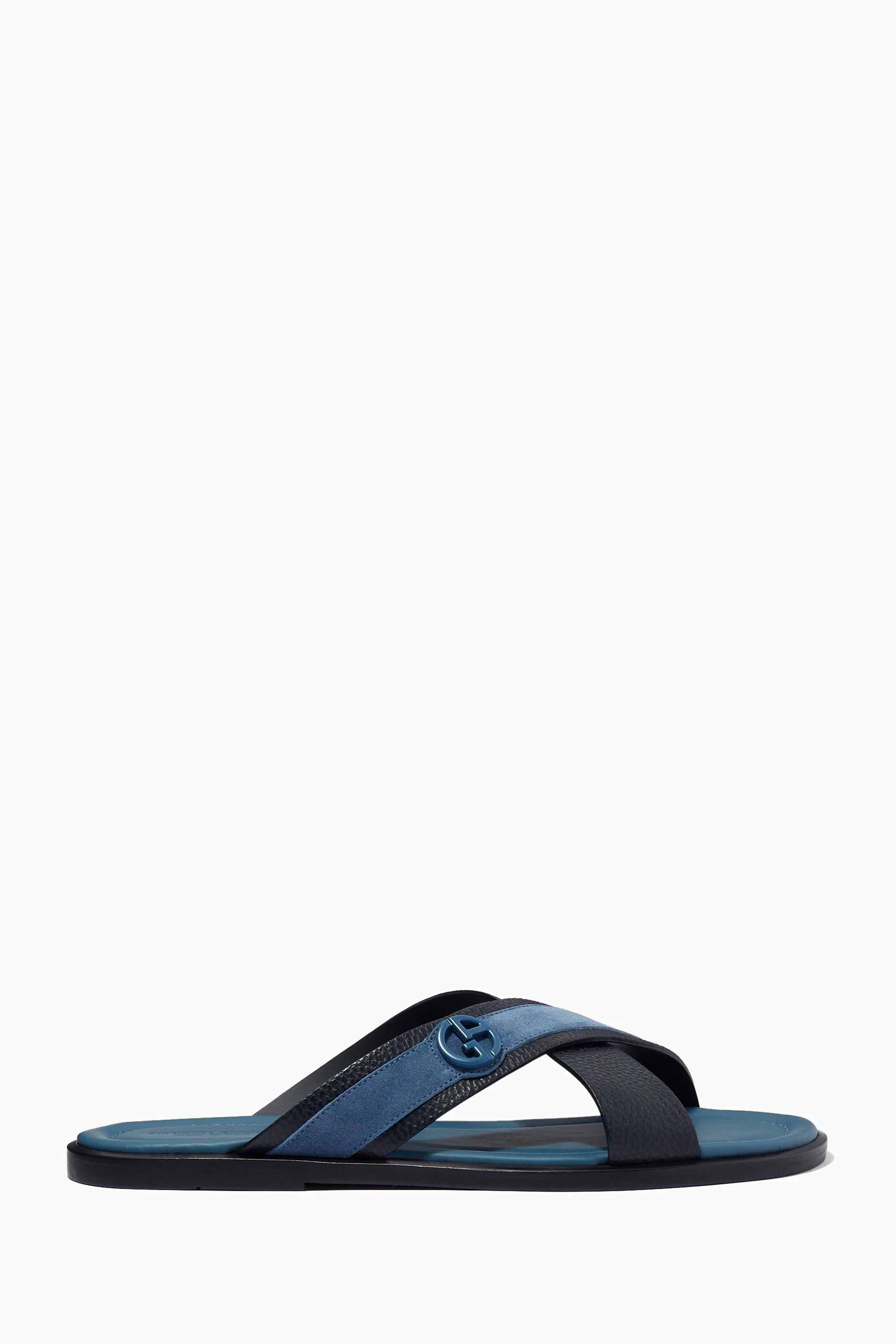 Buy Giorgio Armani Blue Criss cross Slide Sandals in Suede For Men Online Ounass Bahrain