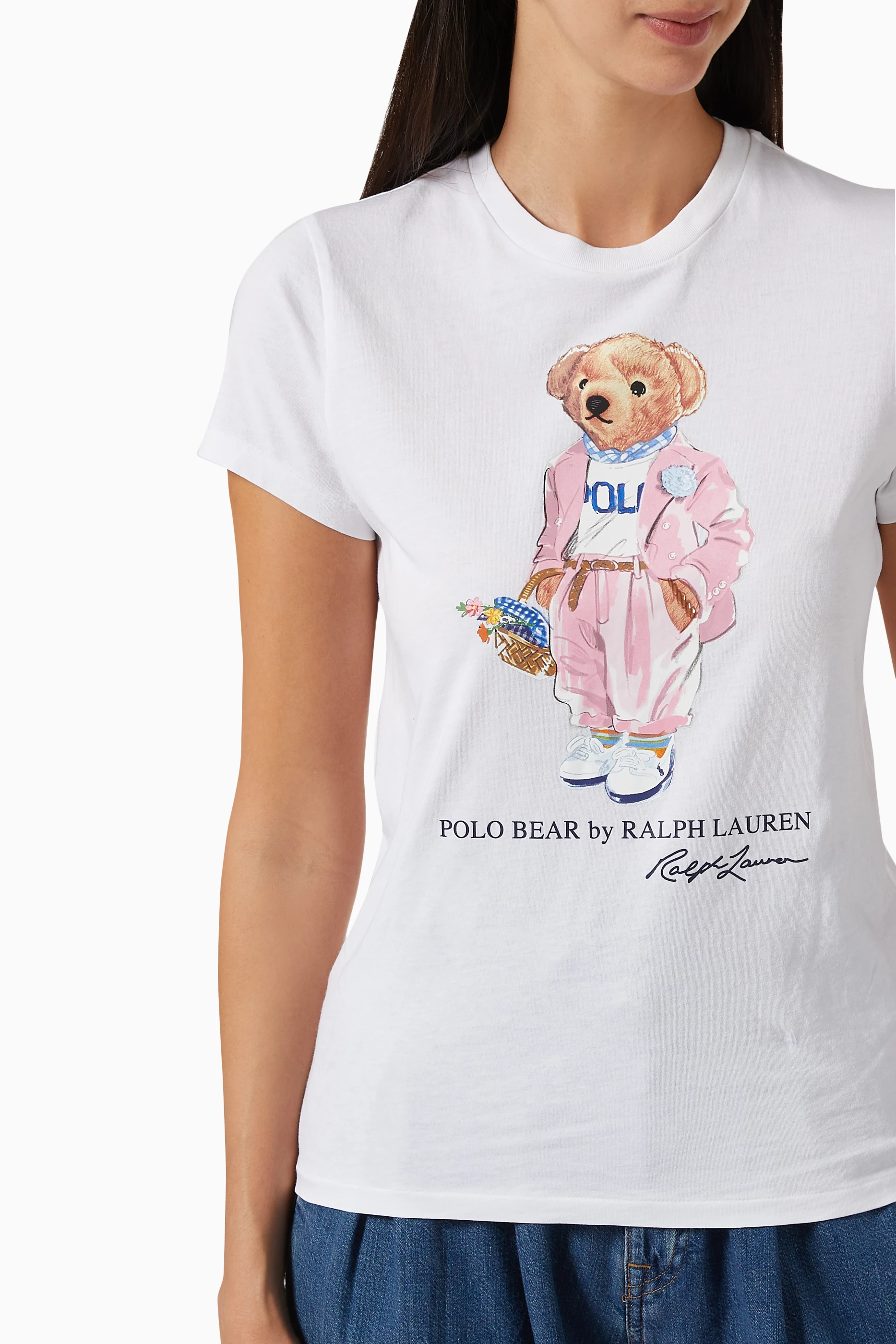 Buy Polo Ralph Lauren White Polo Bear Crewneck T shirt in Cotton For Women Online Ounass Bahrain