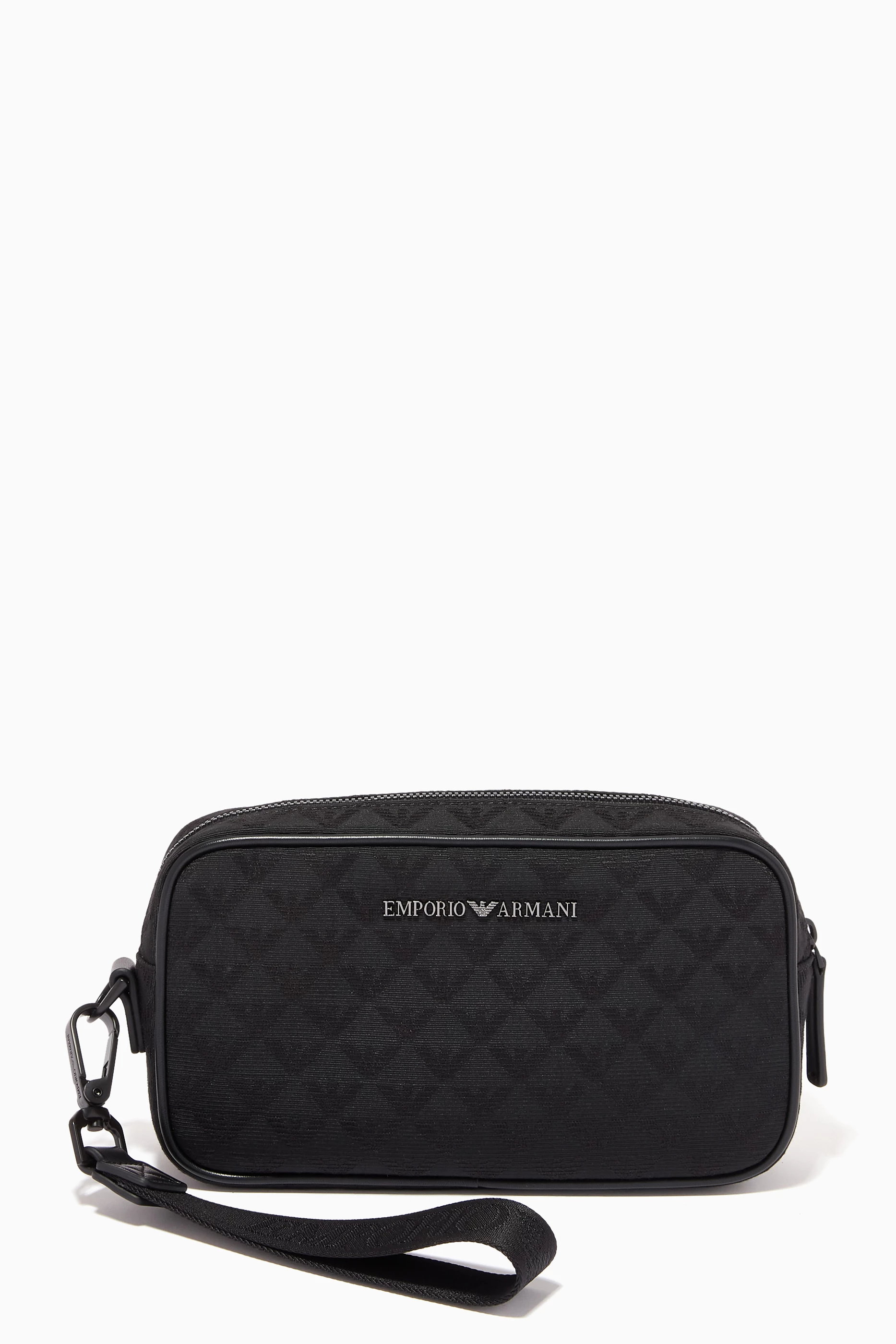 Buy Emporio Armani Black EA Monogram Wash Bag in Nylon Jacquard For Men Online Ounass Bahrain