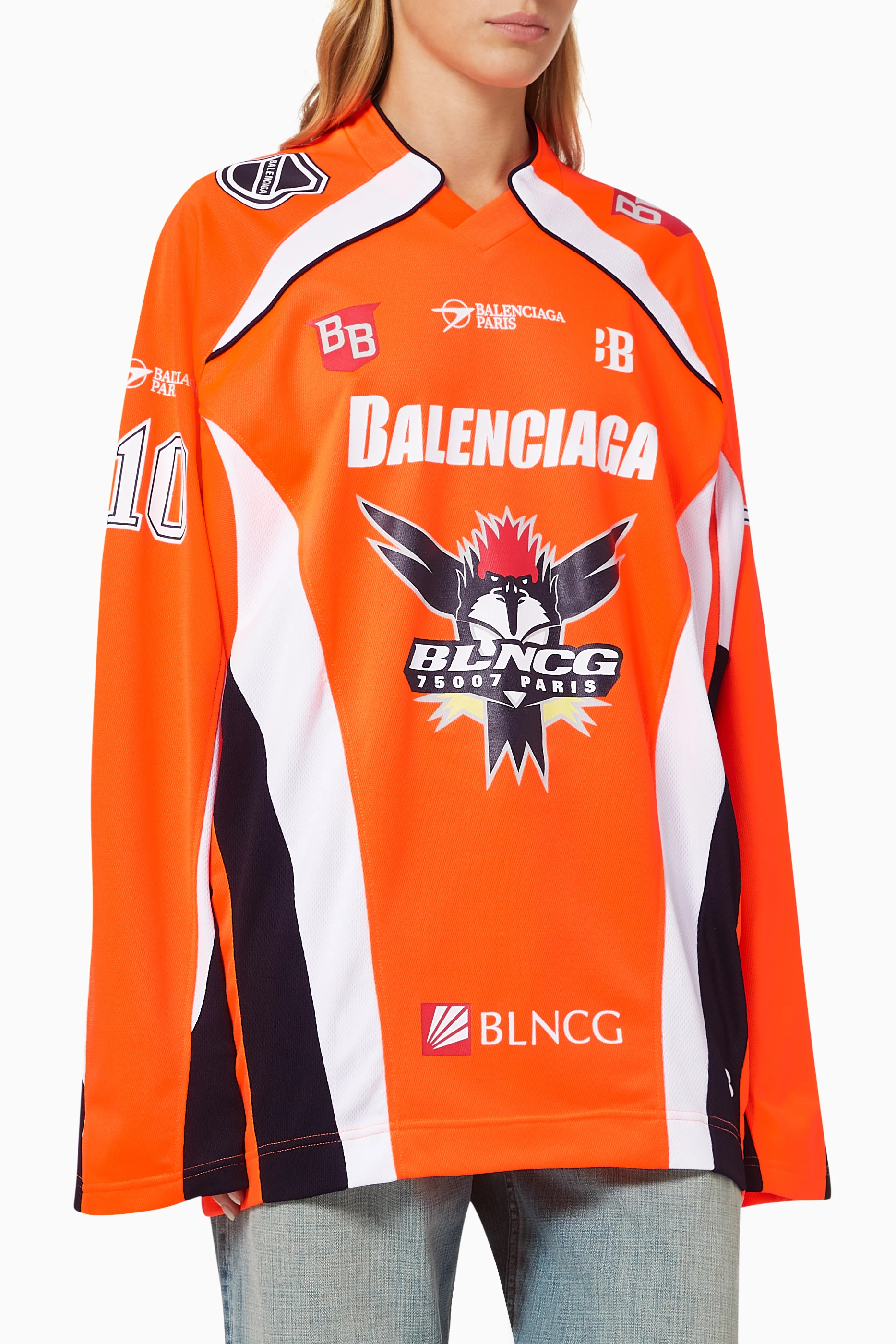 Buy Balenciaga Orange Hockey T shirt in Sporty Mesh Jersey For Women Online Ounass Bahrain