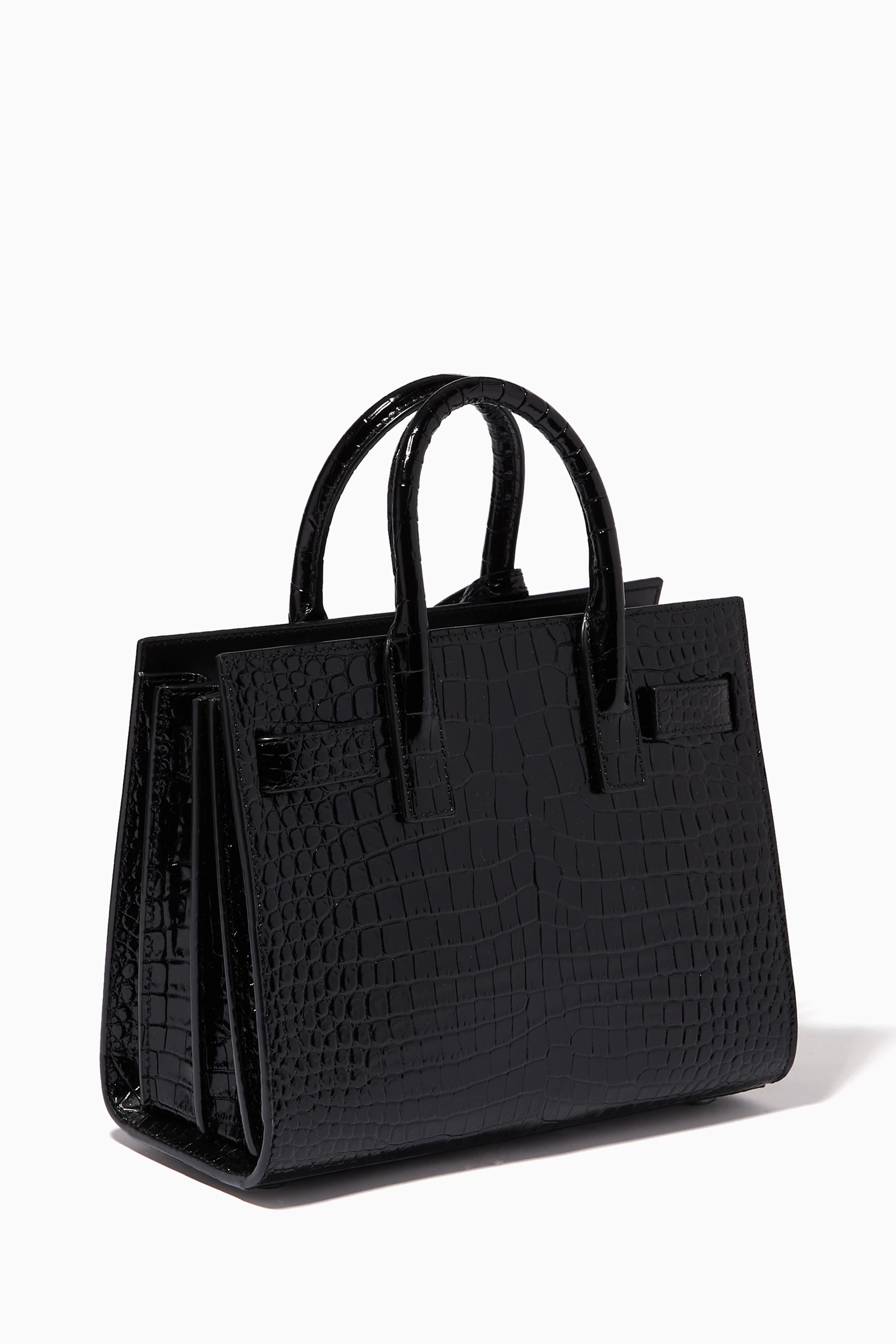 Buy SAINT LAURENT Black Nano Classic Sac de Jour in Croc