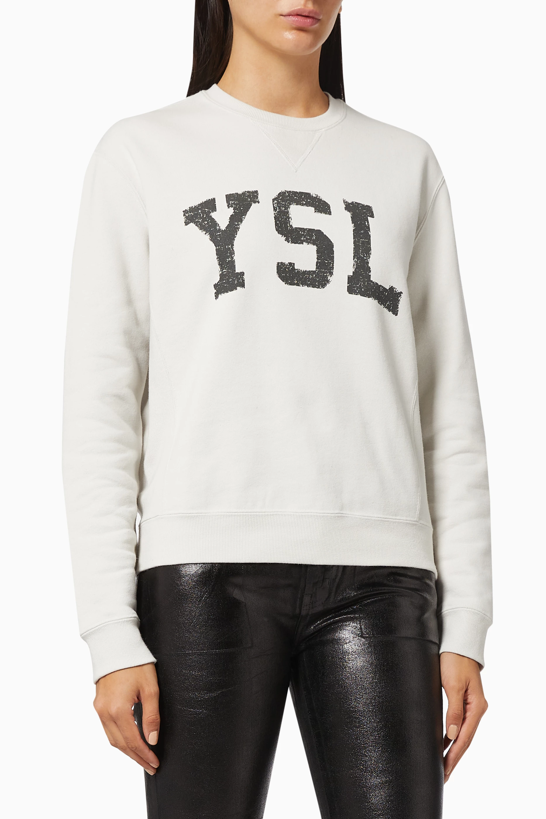 Buy SAINT LAURENT White YSL Vintage Sweatshirt in Cotton For Women Online Ounass Bahrain
