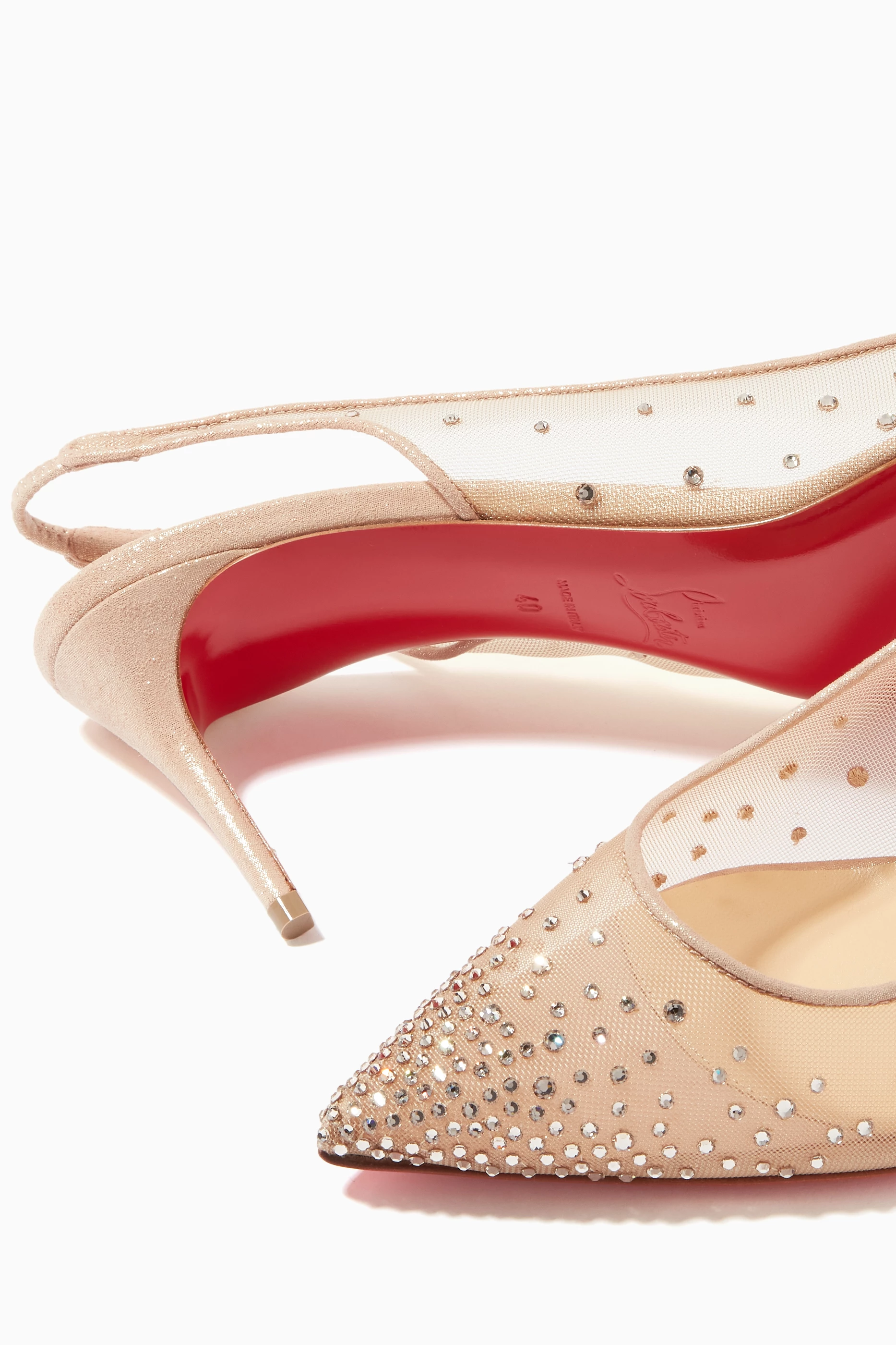 Buy Christian Louboutin Pink Follies Strass Sling 70 Pumps in Mesh