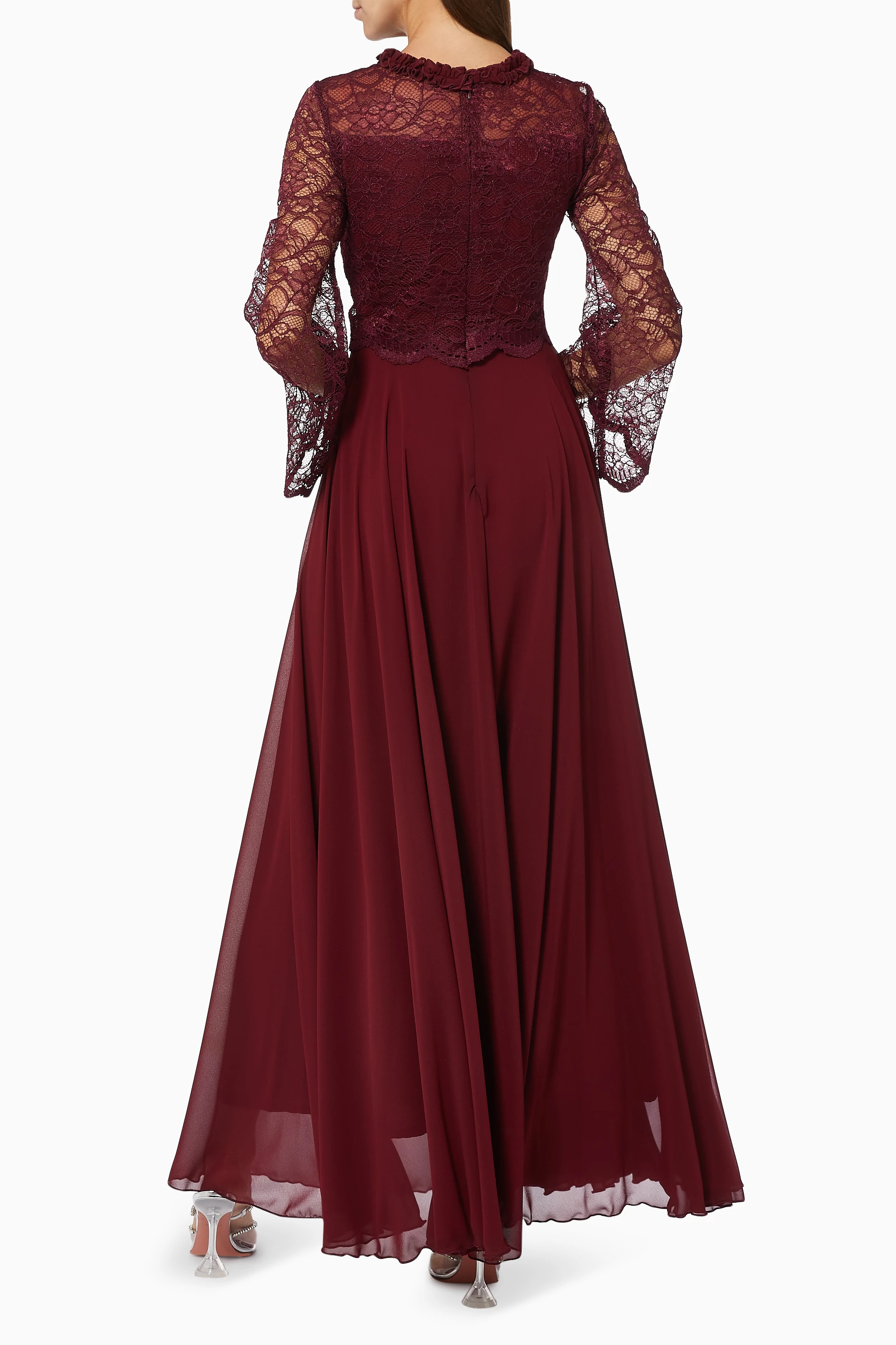 Lace long sleeve burgundy dress cheap