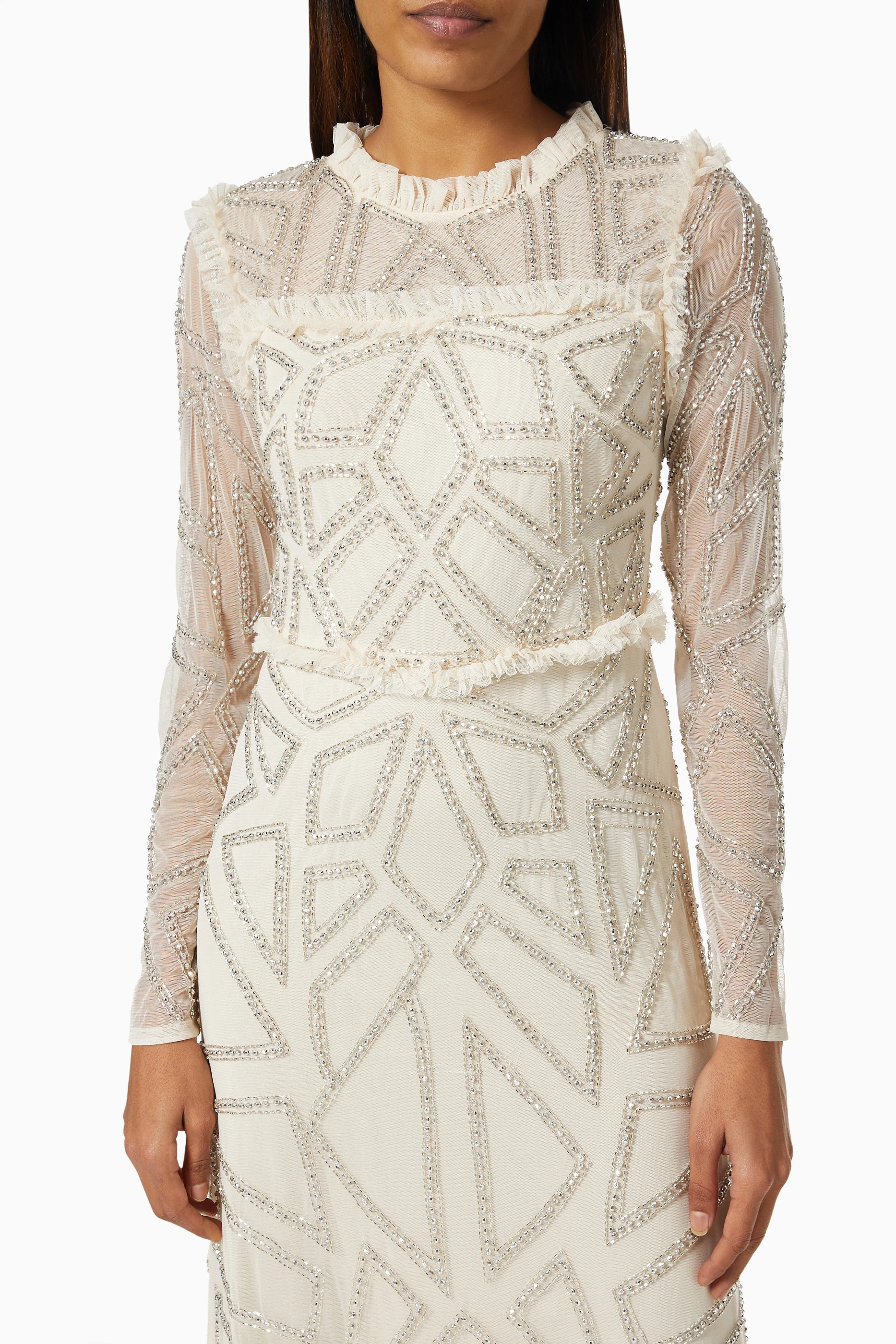 Buy Amelia Rose Neutral Astral Embellished Maxi Dress in Mesh For Women Online Ounass Bahrain