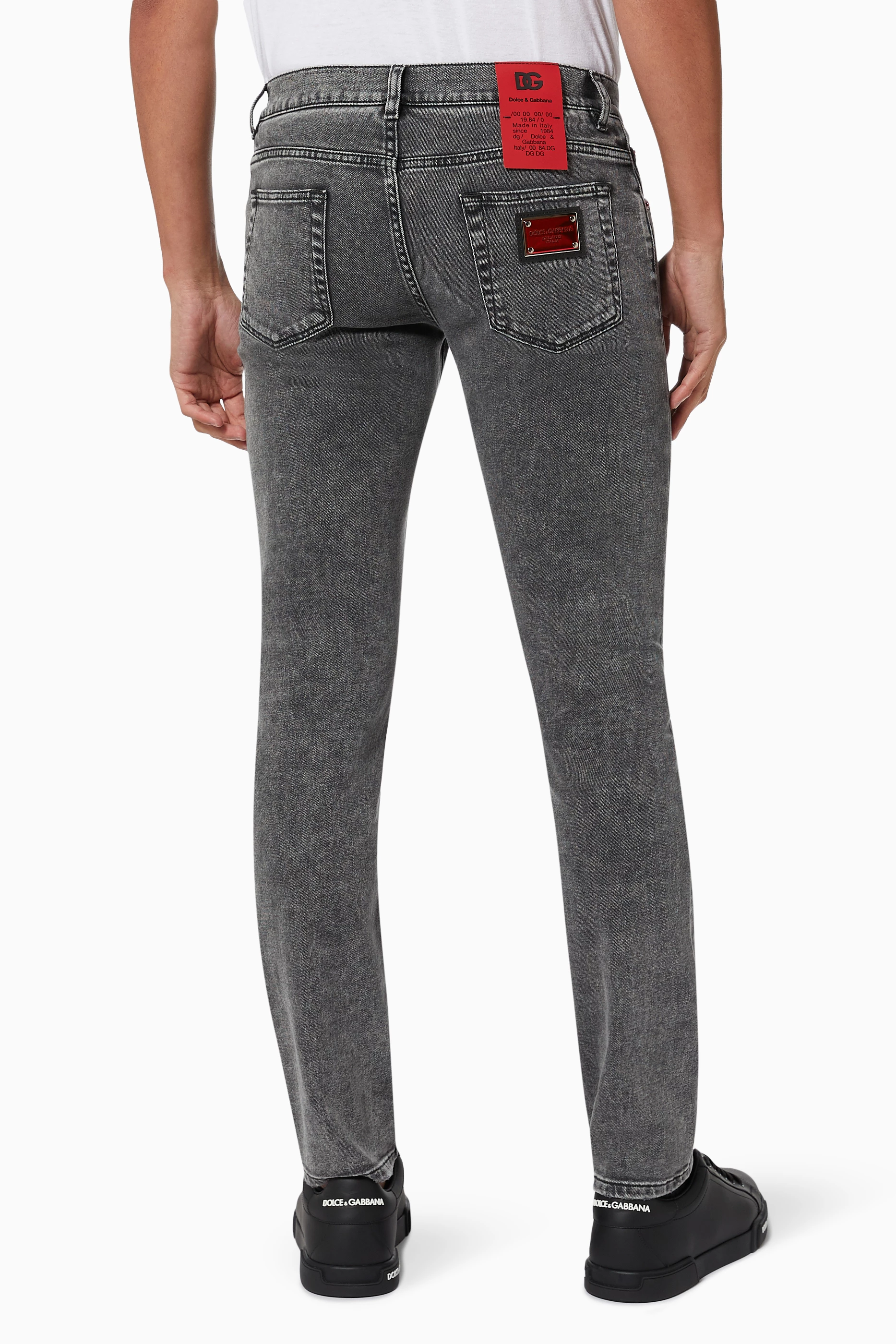 Buy Dolce & Gabbana Grey Metal Plate & Patch Skinny Jeans in 