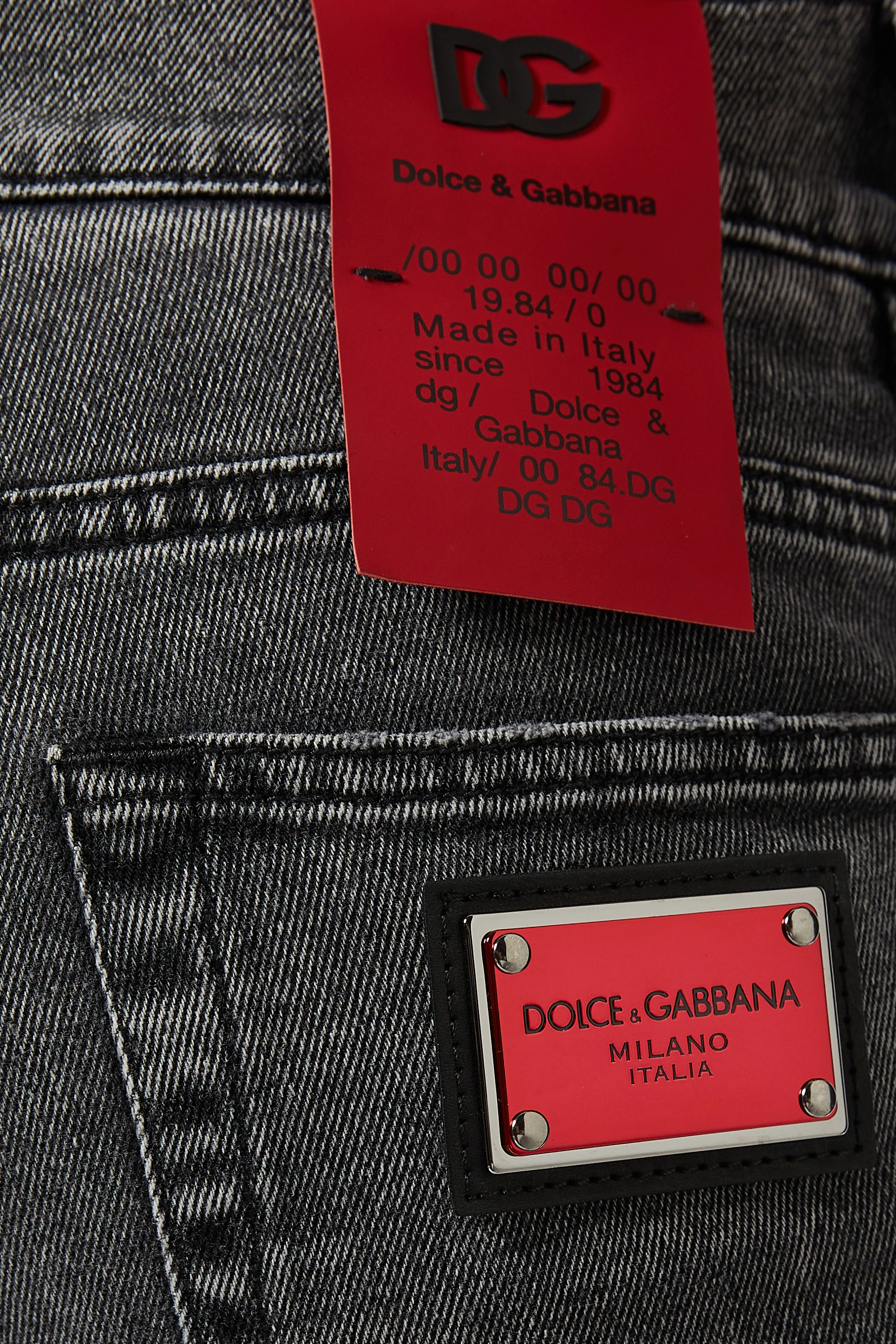 Buy Dolce & Gabbana Grey Metal Plate & Patch Skinny Jeans in
