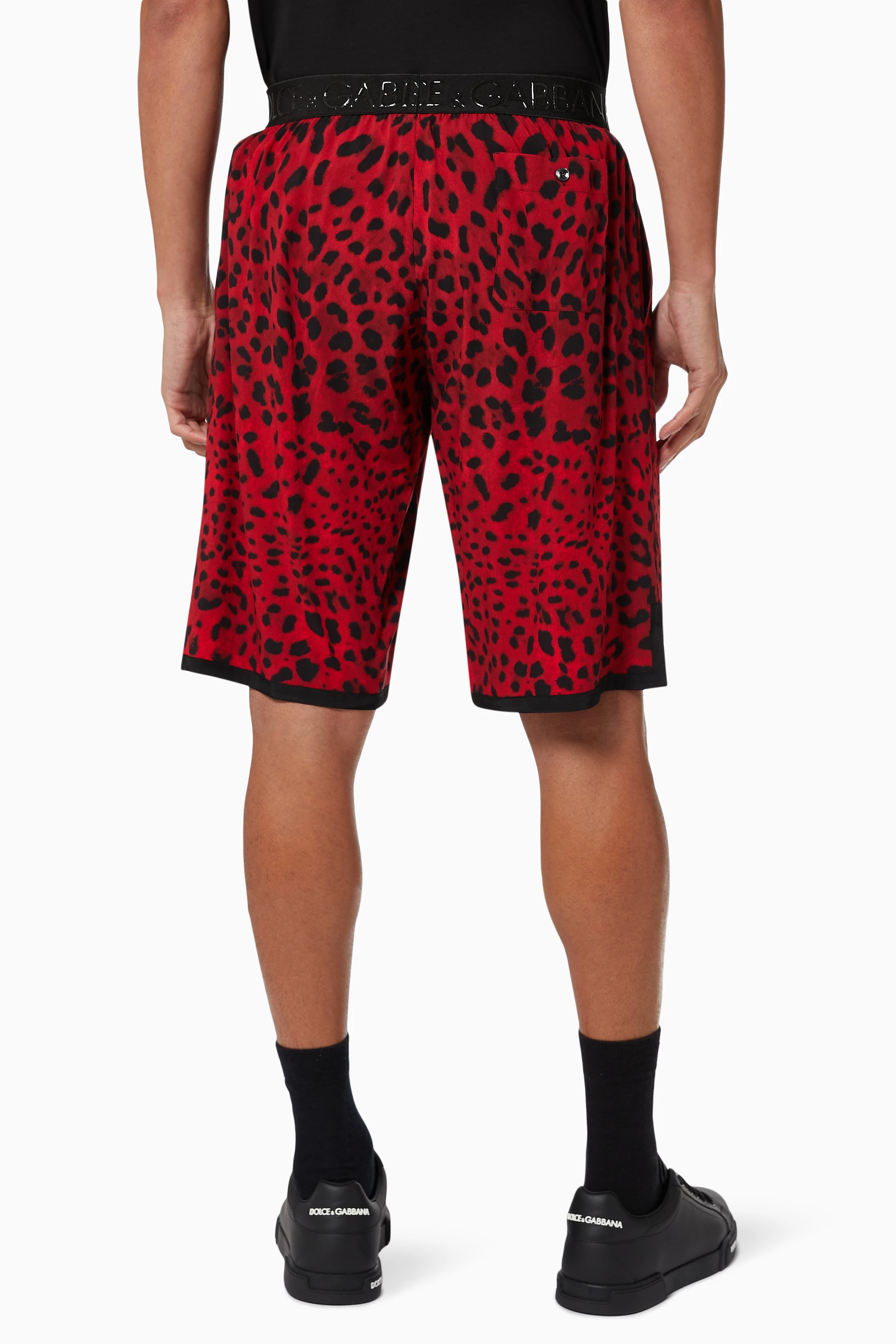 Buy Dolce Gabbana Red Leopard Print Basketball Shorts in Viscose For Men Online Ounass Bahrain