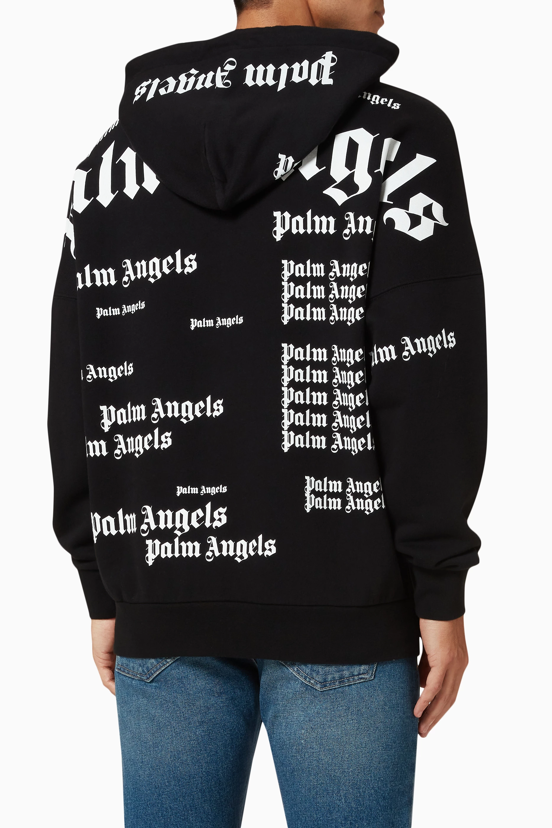 Buy Palm Angels Black Multi Logo Oversized Hoodie in Cotton For Men Online Ounass Bahrain