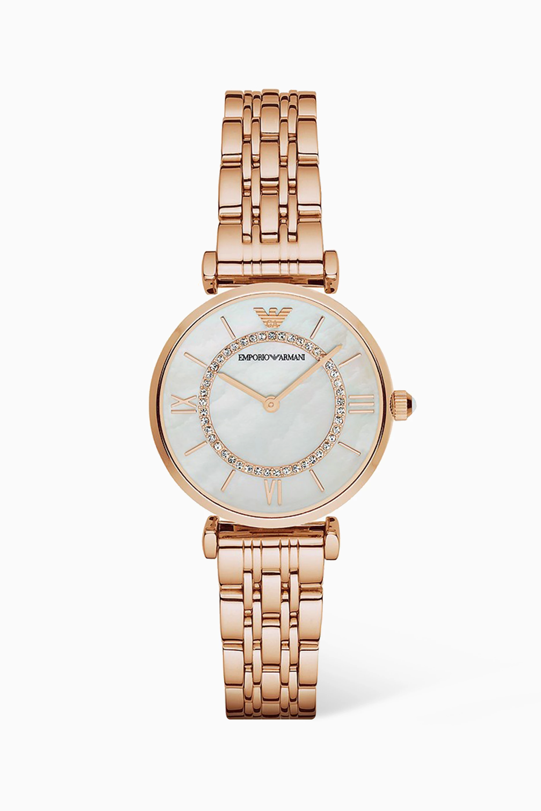 Armani rose gold watch womens clearance