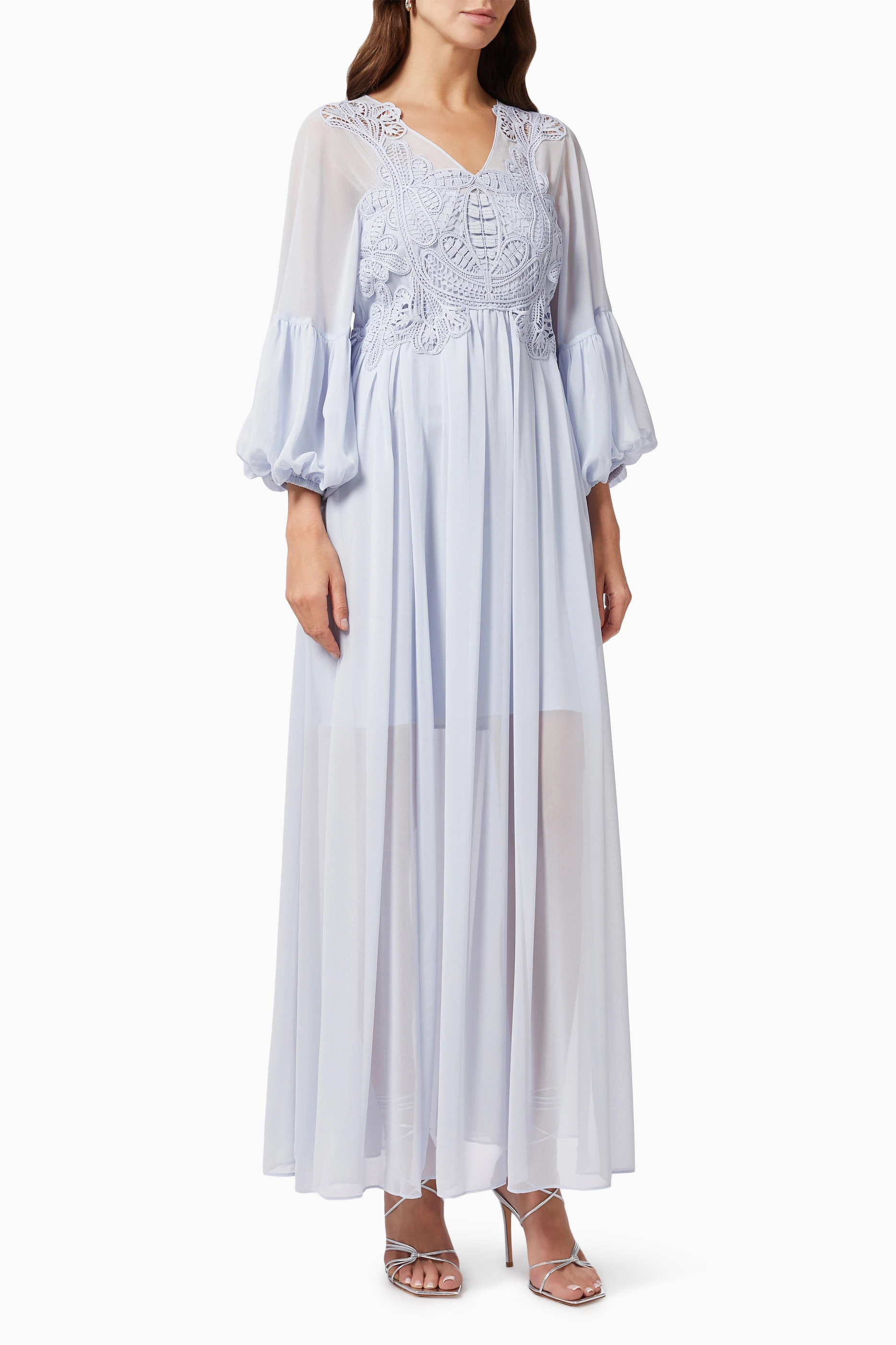 Buy Self Portrait Blue Macrame Lace Maxi Dress in Chiffon For Women Online Ounass Bahrain