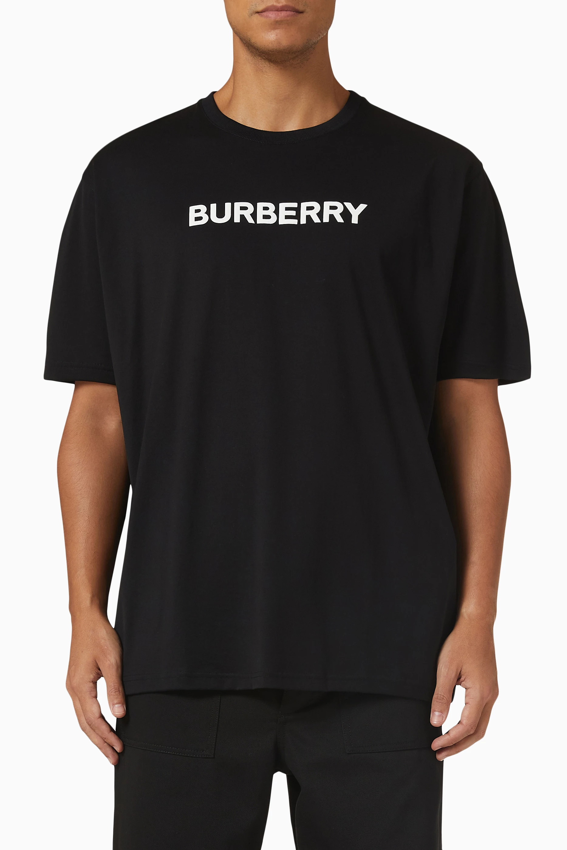 Buy Burberry Black Logo T shirt in Cotton For Men Online Ounass Bahrain