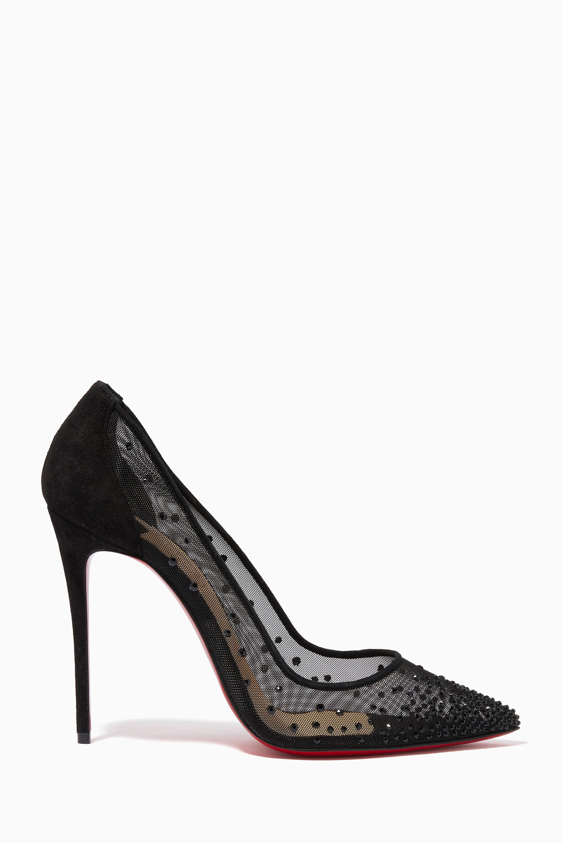 Buy Christian Louboutin Black Follies Strass 100 Pumps in Mesh Suede For Women Online Ounass Bahrain