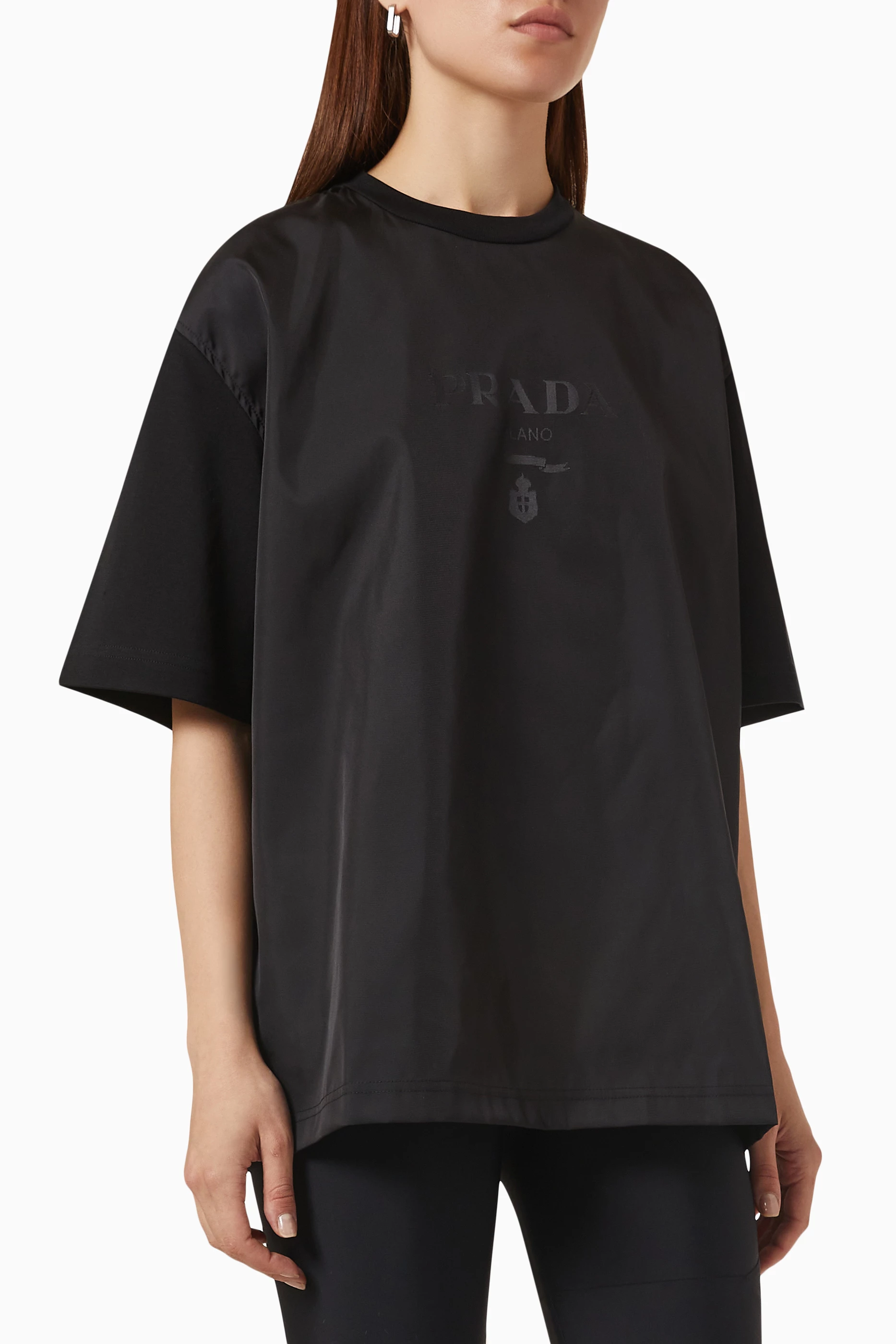 Buy Prada Black Interlock T shirt in Nylon Jersey For Women Online Ounass Bahrain
