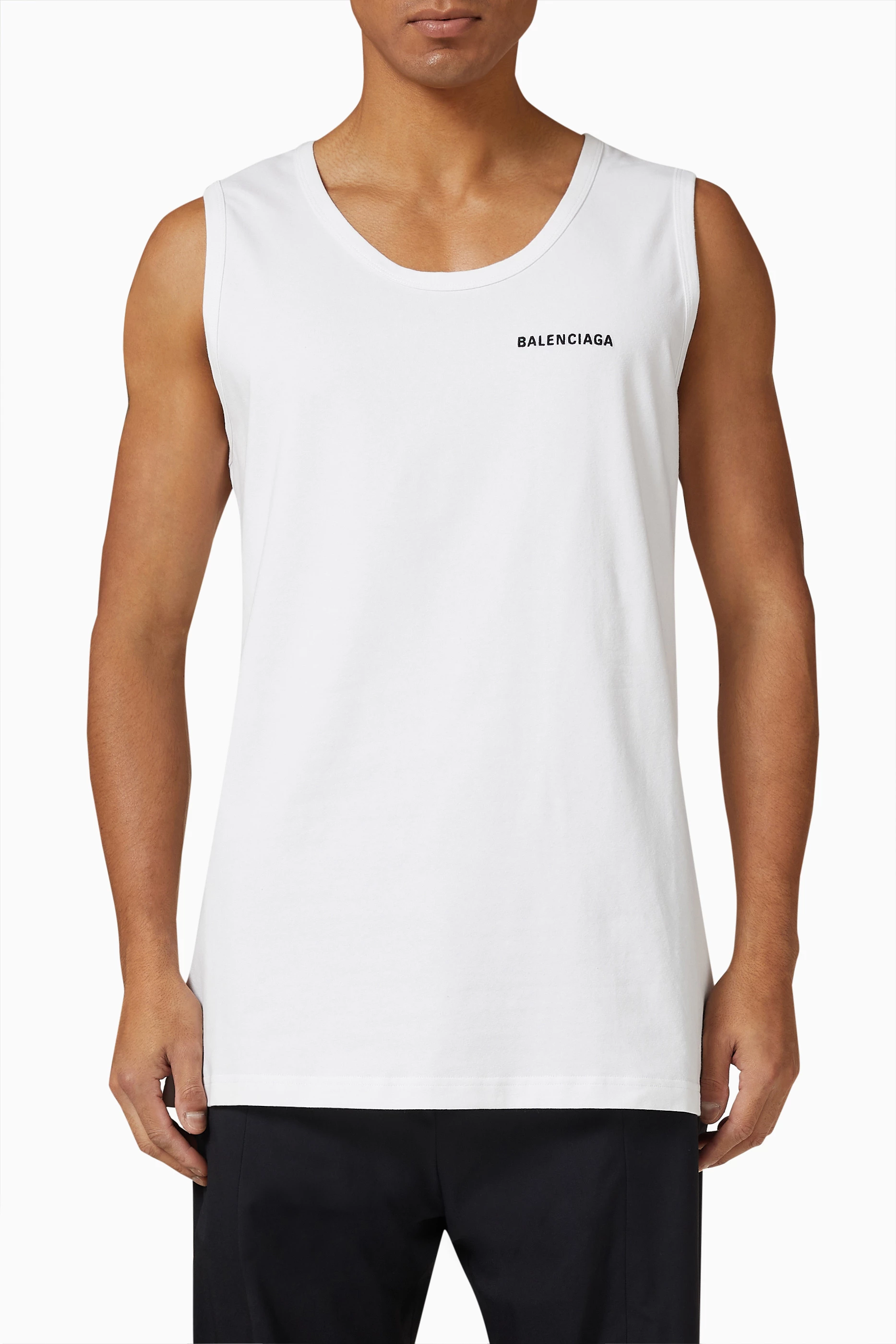 Buy Balenciaga White Logo Tank Top in Cotton For Men Online Ounass Bahrain