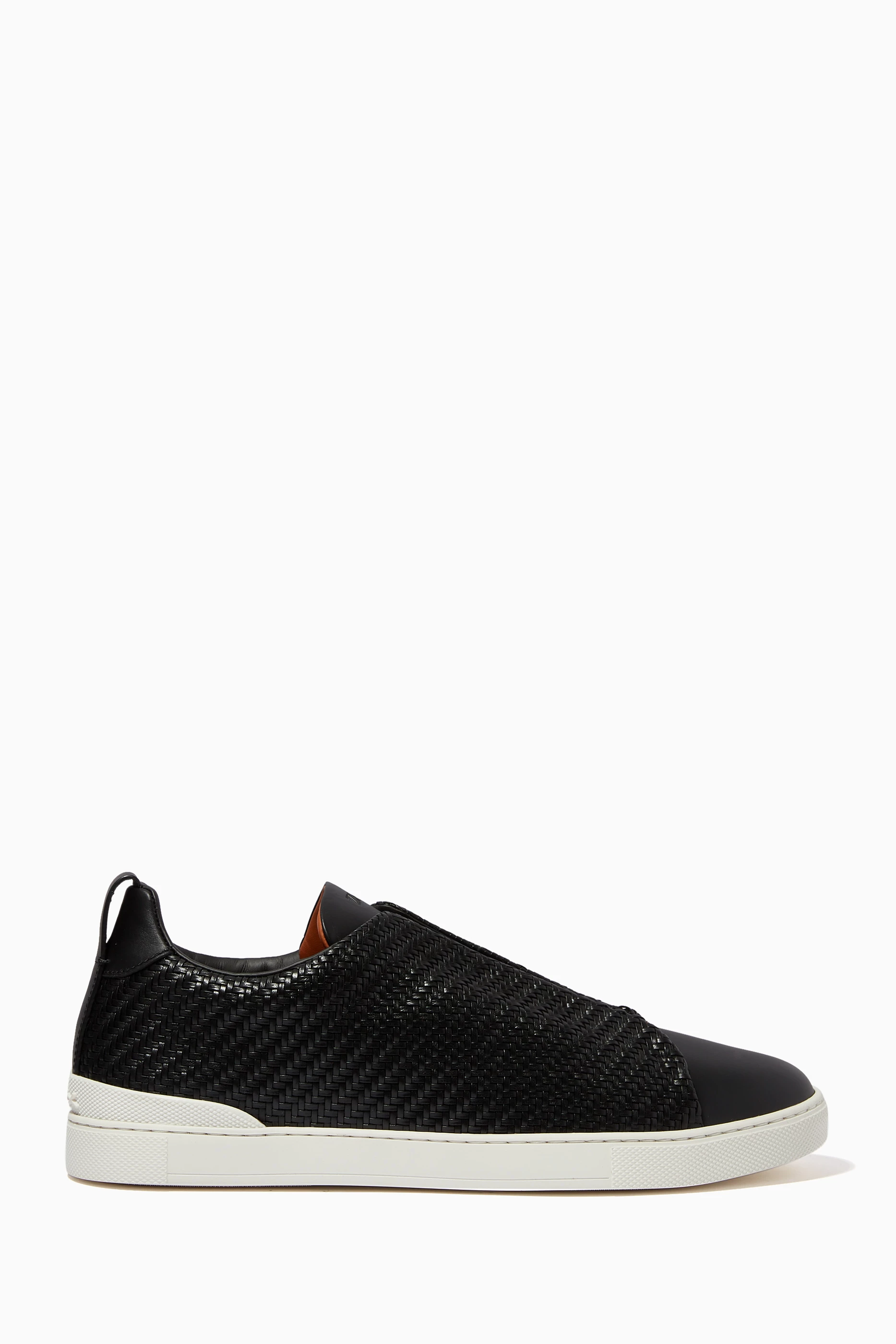 Buy Zegna Black Triple Stitch Sneakers in Pelletessuta Leather For Men Online Ounass Bahrain