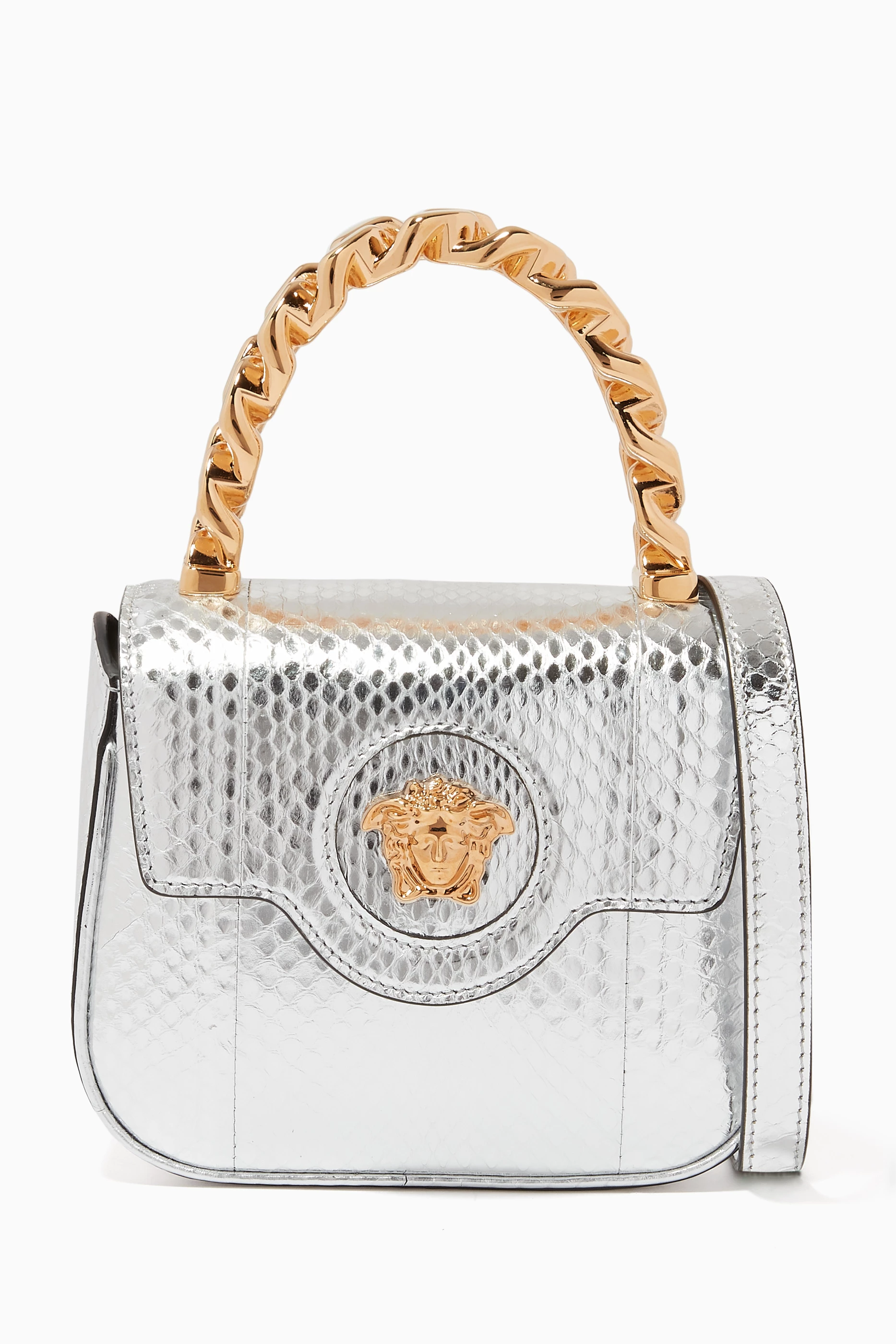 Buy Versace Silver La Medusa Mini Bag in Metallic Snakeskin effect Leather For Women Online Ounass Bahrain