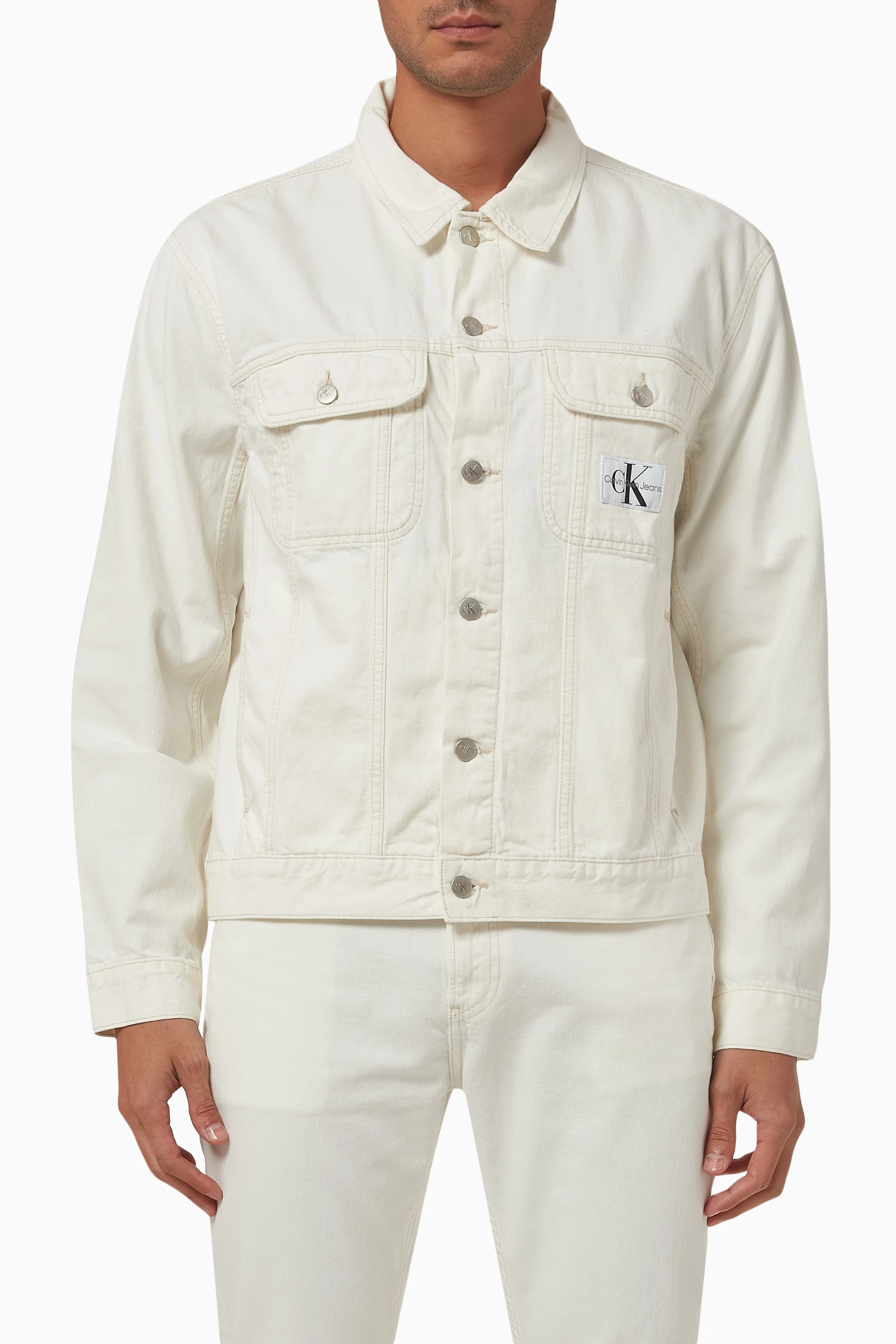 Calvin klein white jean jacket outlet