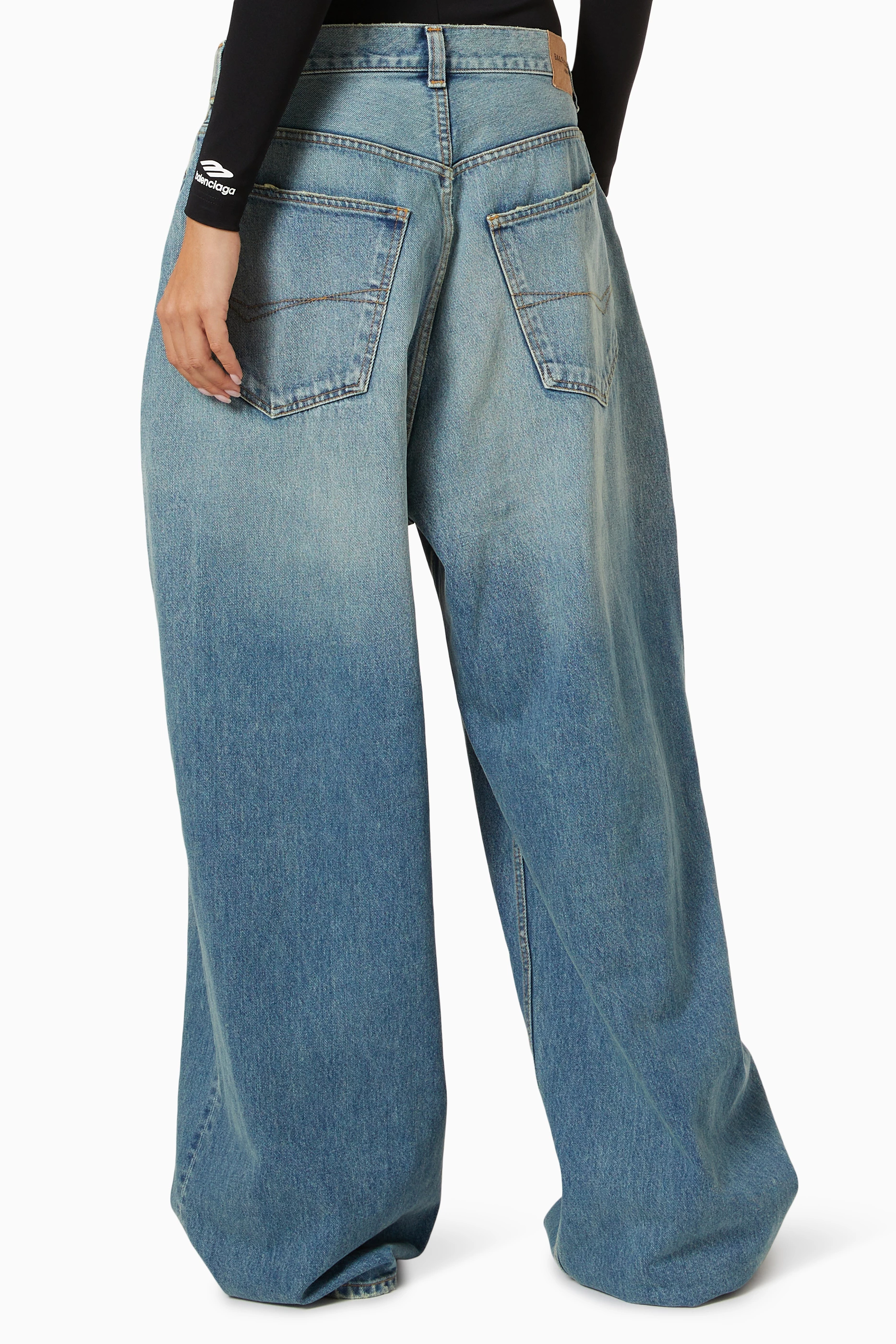 Buy Balenciaga Blue Large-fit Baggy Jeans in Coated Denim For