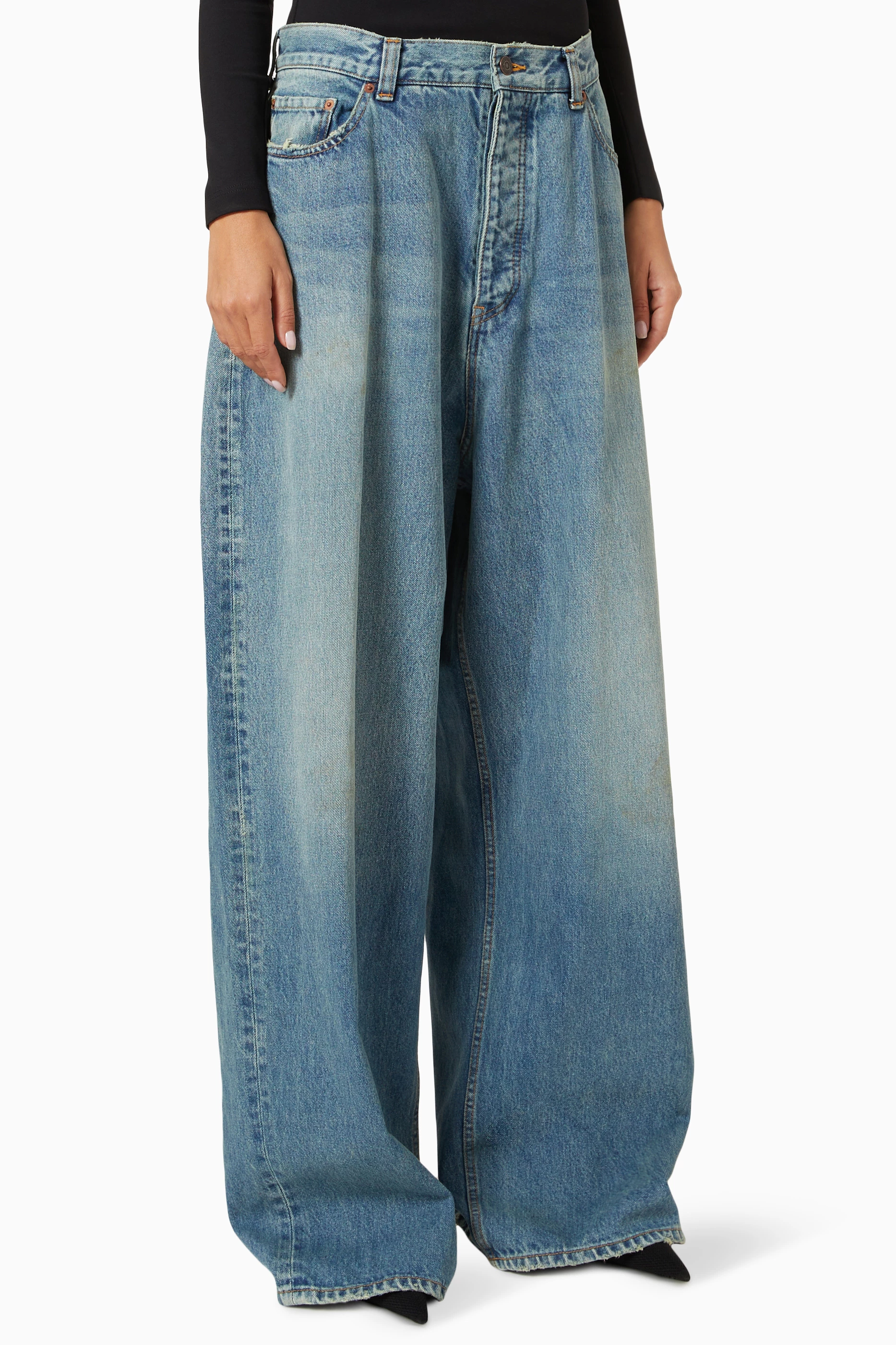 Buy Balenciaga Blue Large-fit Baggy Jeans in Coated Denim For