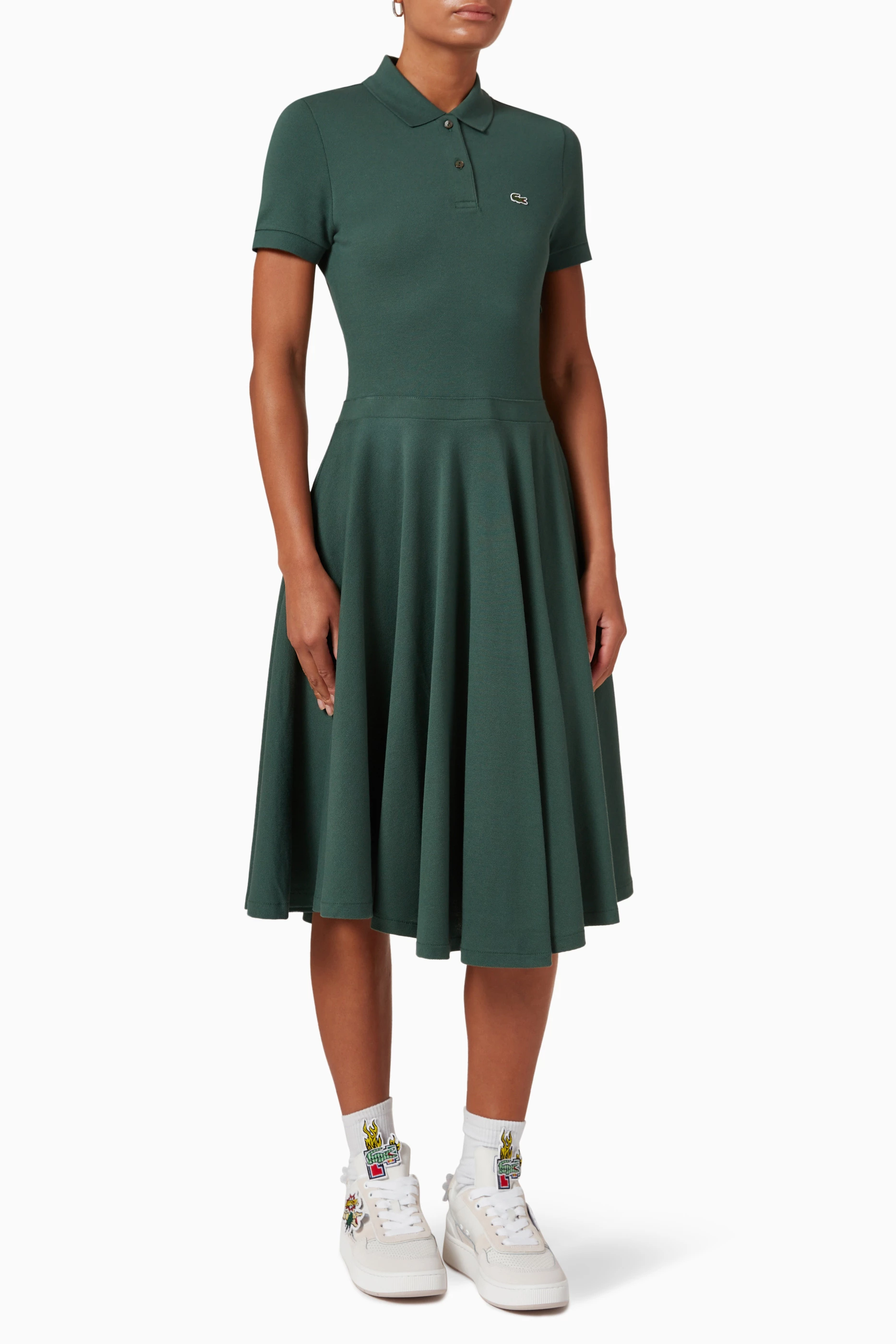 Buy Lacoste Green Fitted Polo Dress in Cotton Pique For Women Online Ounass Bahrain