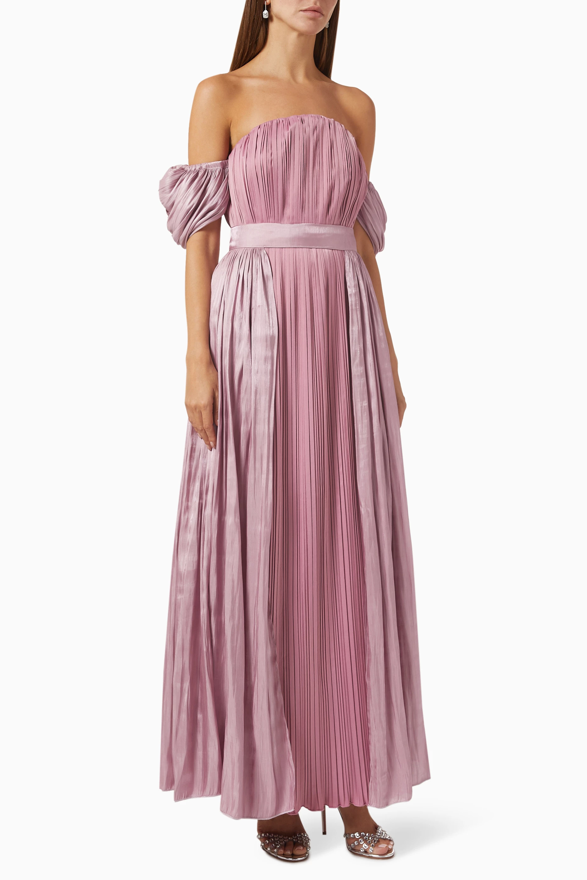 Halston heritage off shoulder pleated gown shop