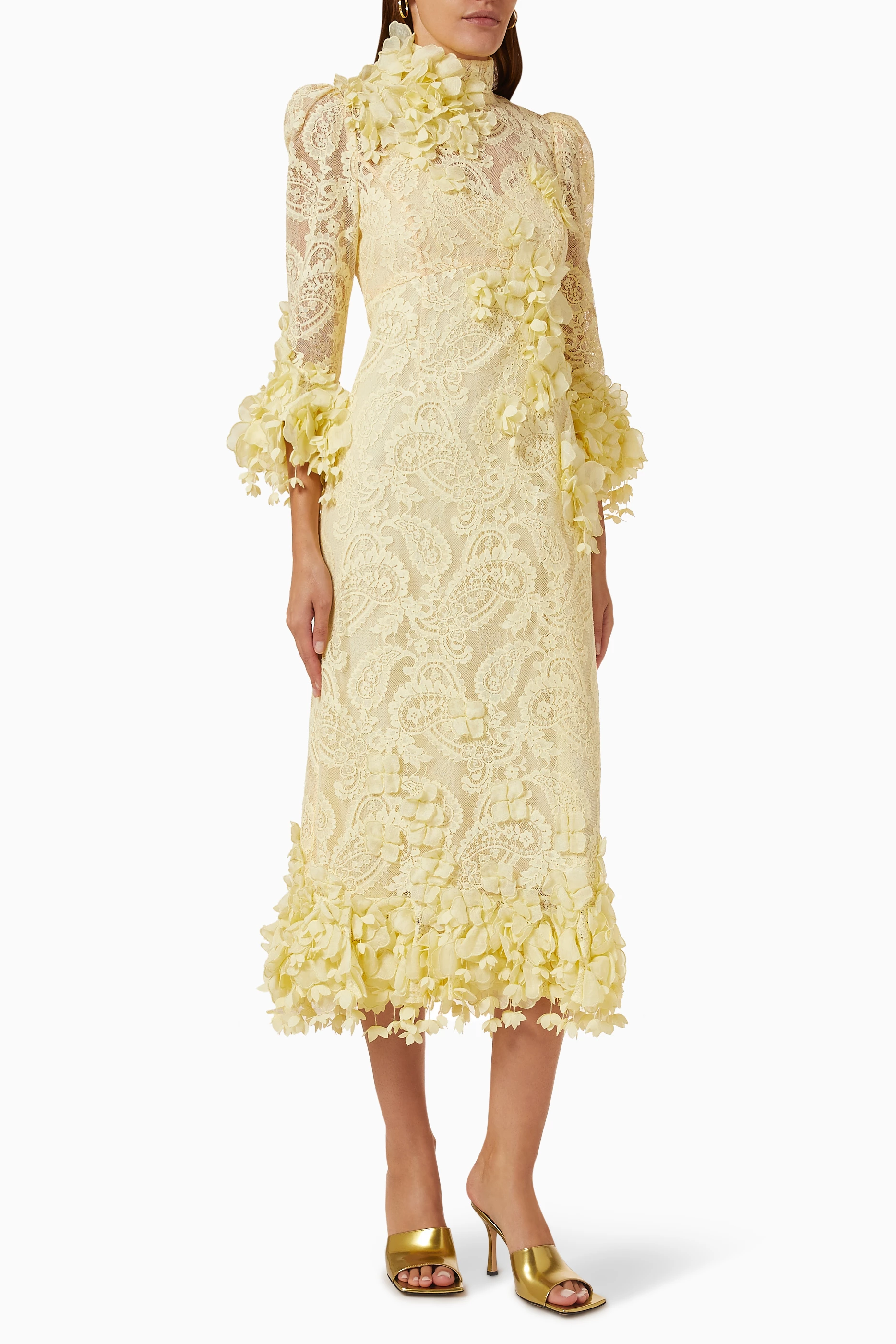 Buy Zimmermann Yellow High Tide Midi Dress in Lace For Women Online Ounass Bahrain