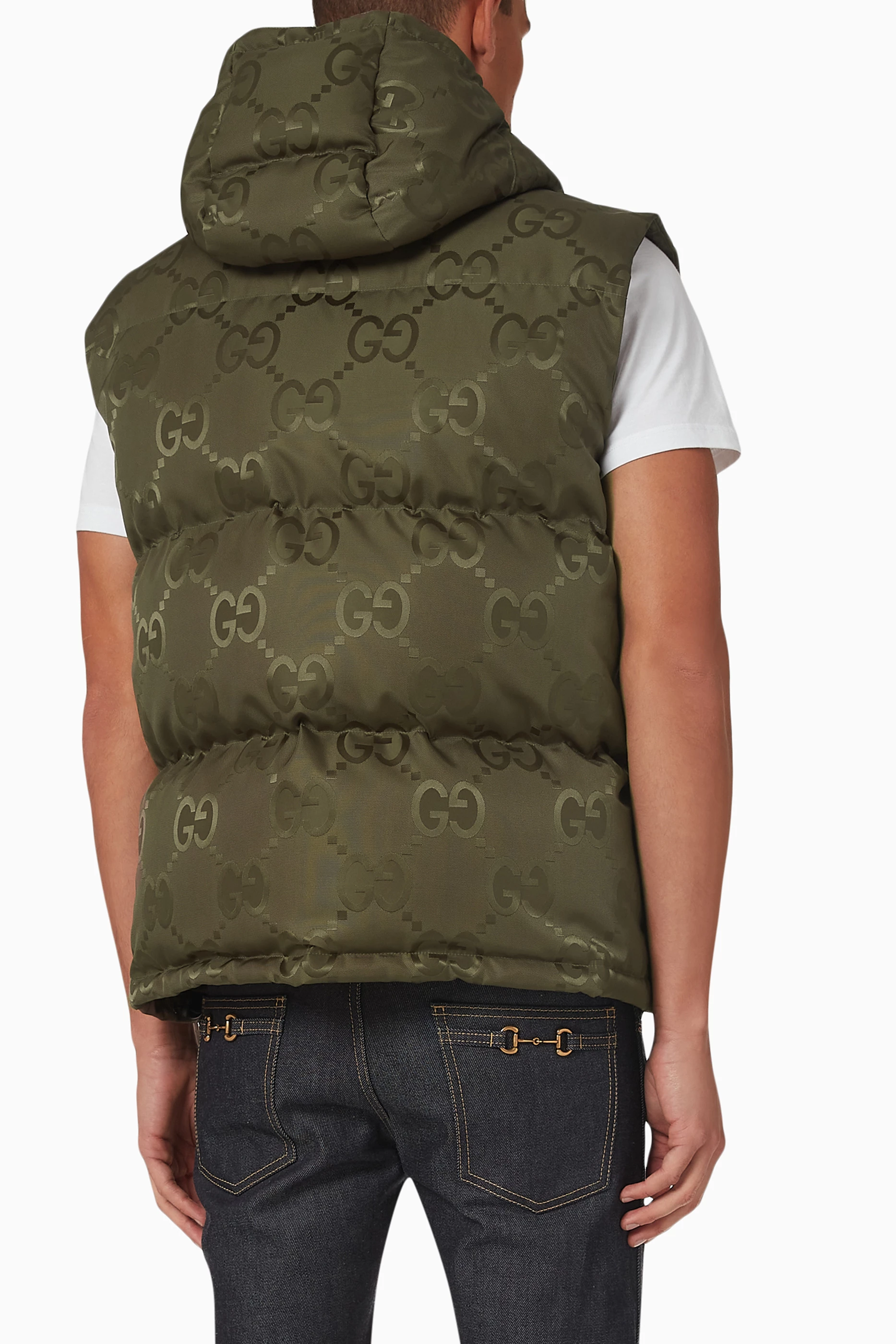 Buy Gucci Green Jumbo GG Down Vest in Canvas For Men Online Ounass Bahrain