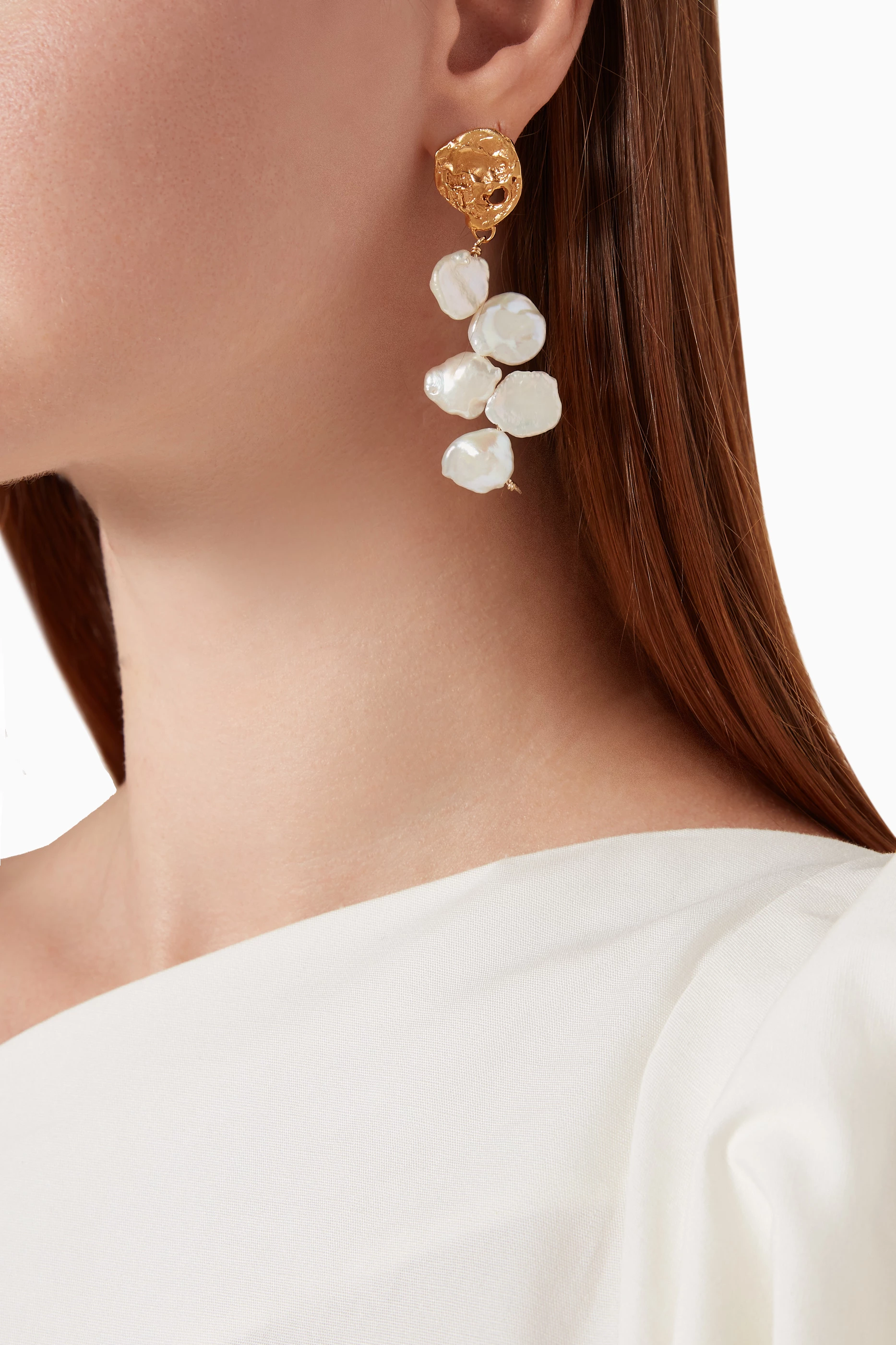 Buy Alighieri White La Jetee Pearl Drop Earrings in 24kt Gold plated Bronze For Women Online Ounass Bahrain