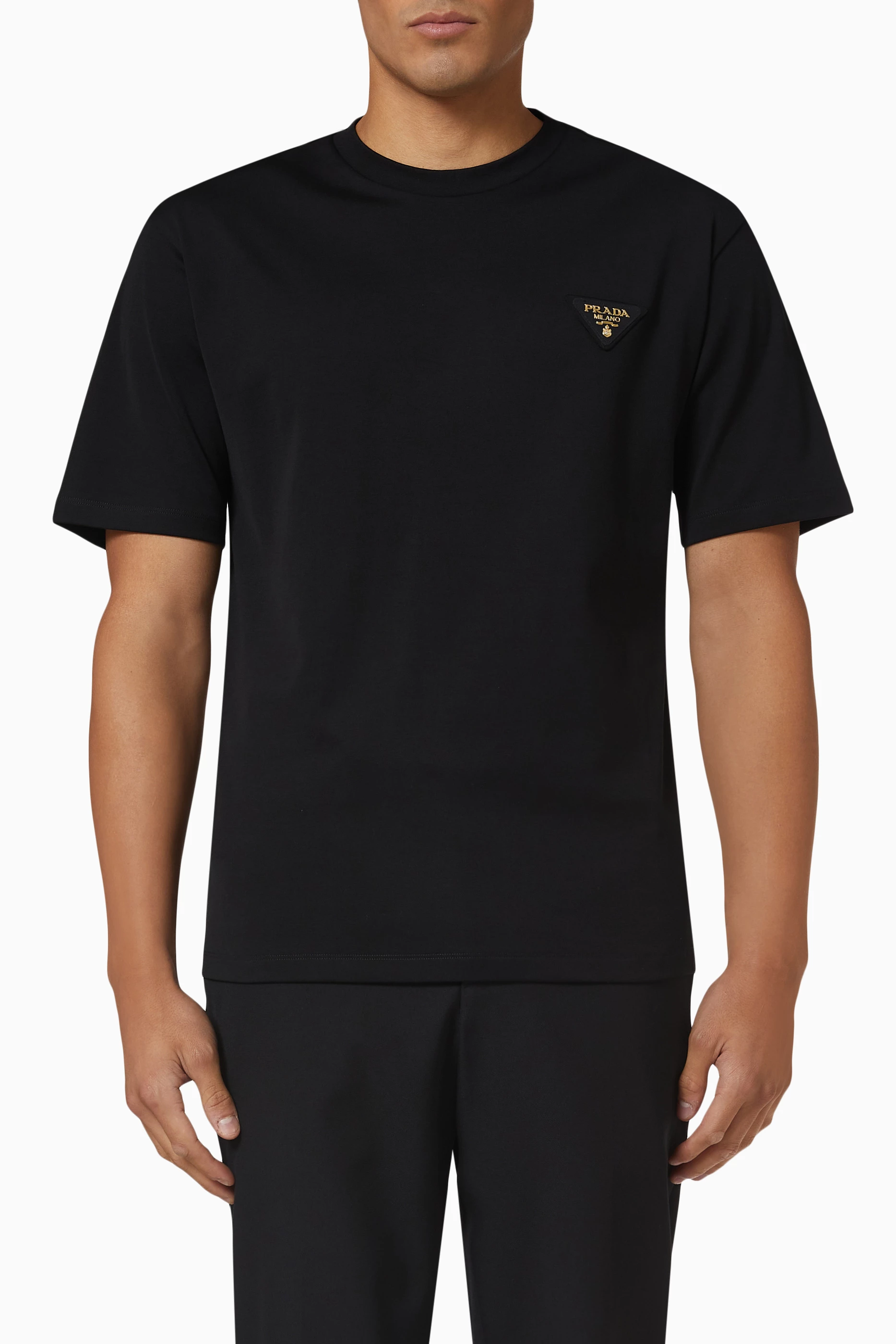 Buy Prada Black Logo Interlock T shirt in Cotton For Men Online Ounass Bahrain