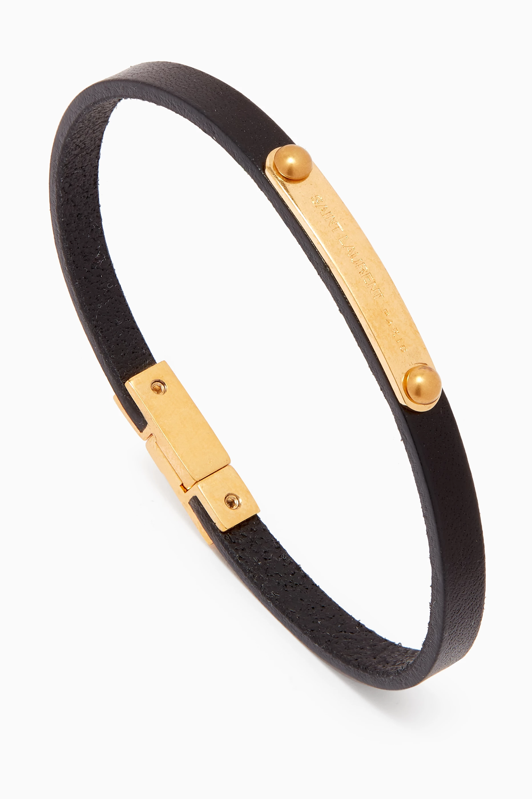 Buy SAINT LAURENT Black ID Plaque Bracelet in Leather For Men Online Ounass Bahrain