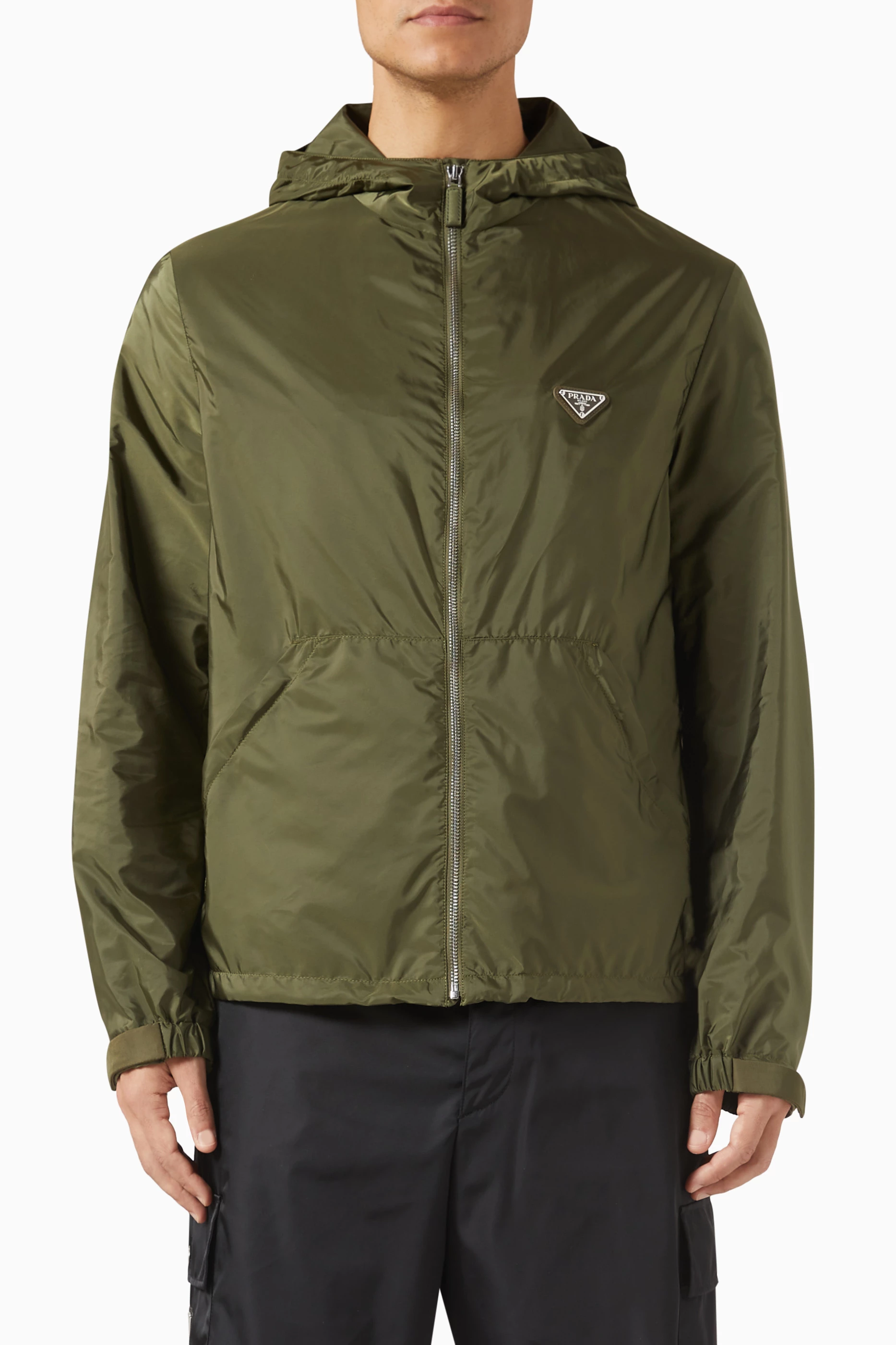 Buy Prada Green Logo Jacket in Re Nylon For Men Online Ounass Bahrain