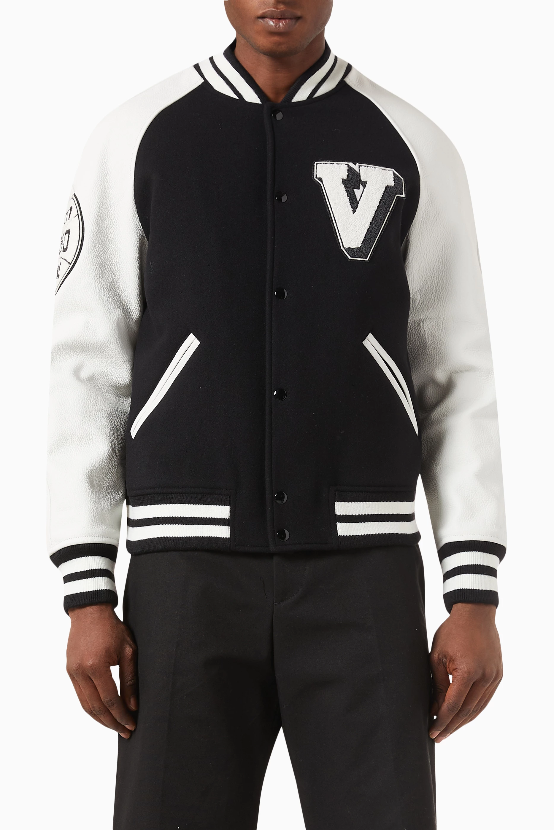 Buy Valentino Garavani Black Valentino Varsity Jacket in Wool Blend For Men Online Ounass Bahrain