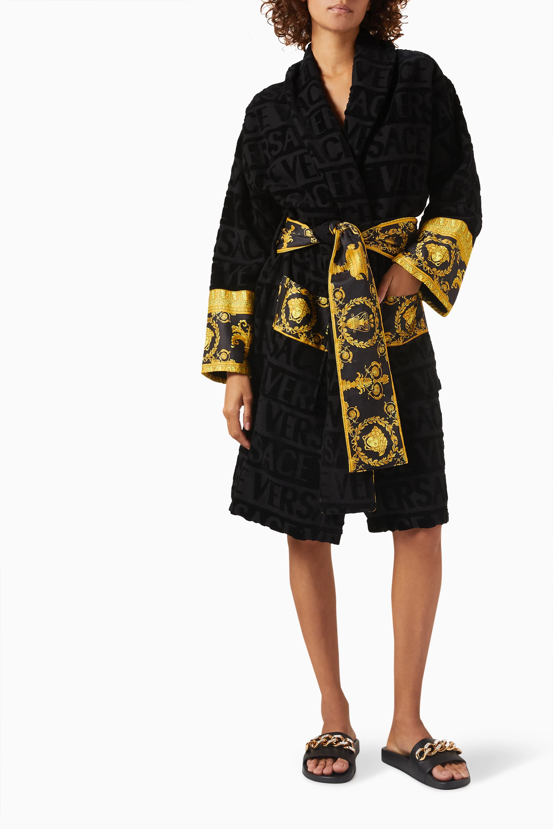 Buy Versace Black Medusa Amplified Bathrobe in Cotton For UNISEX