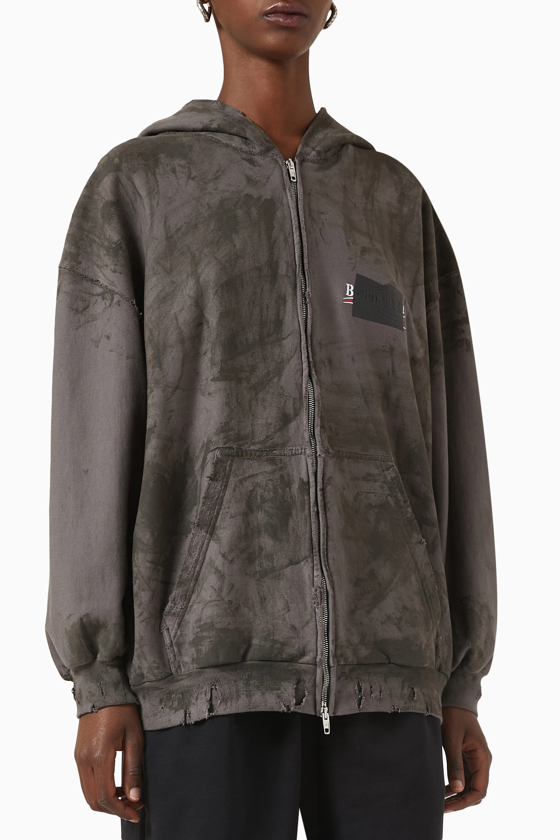 Buy Balenciaga Grey Gaffer Small Fit Zip-up Hoodie in Heavily